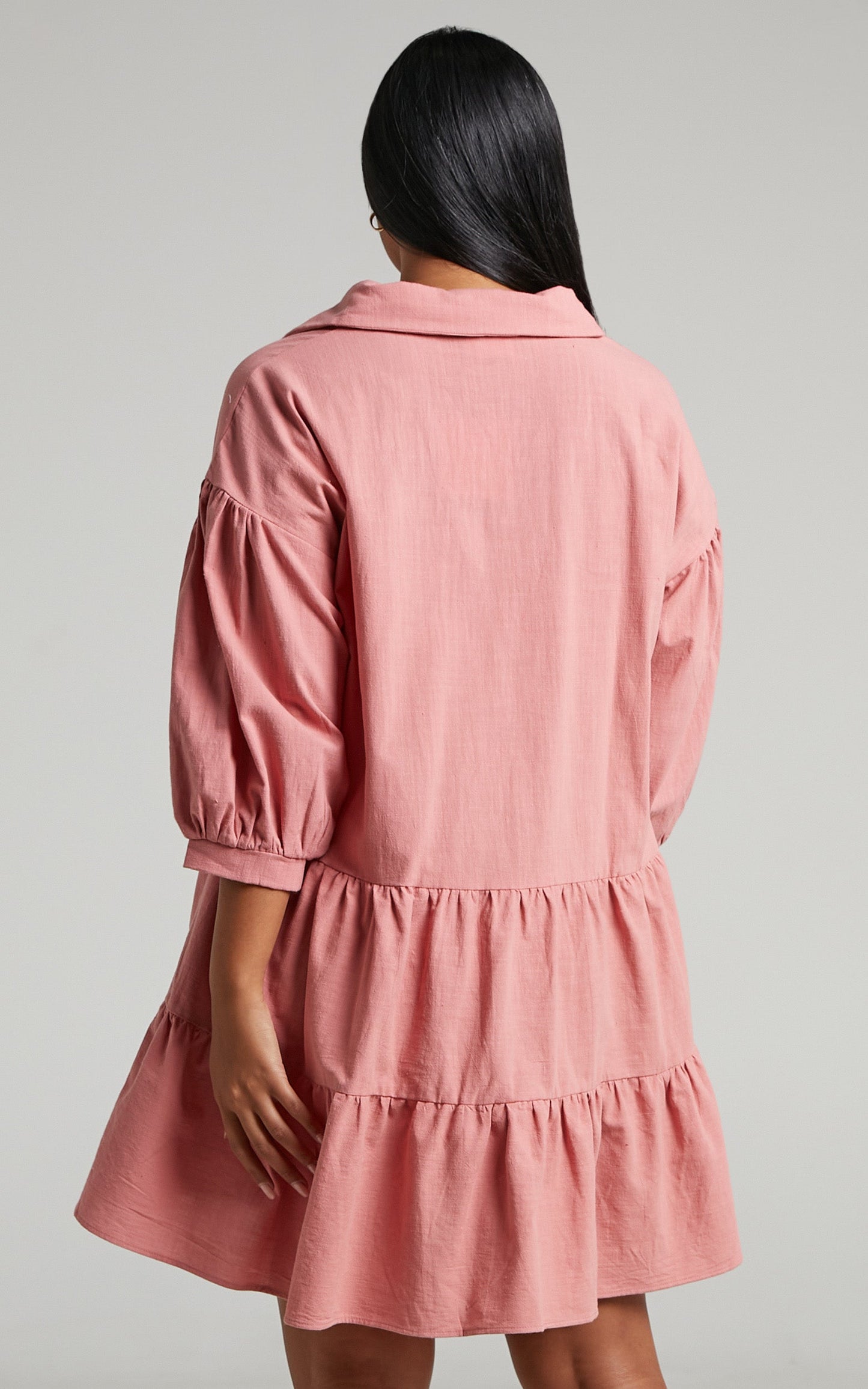 Adriana Mini Dress - Collared Tiered Dress in Dusty Pink