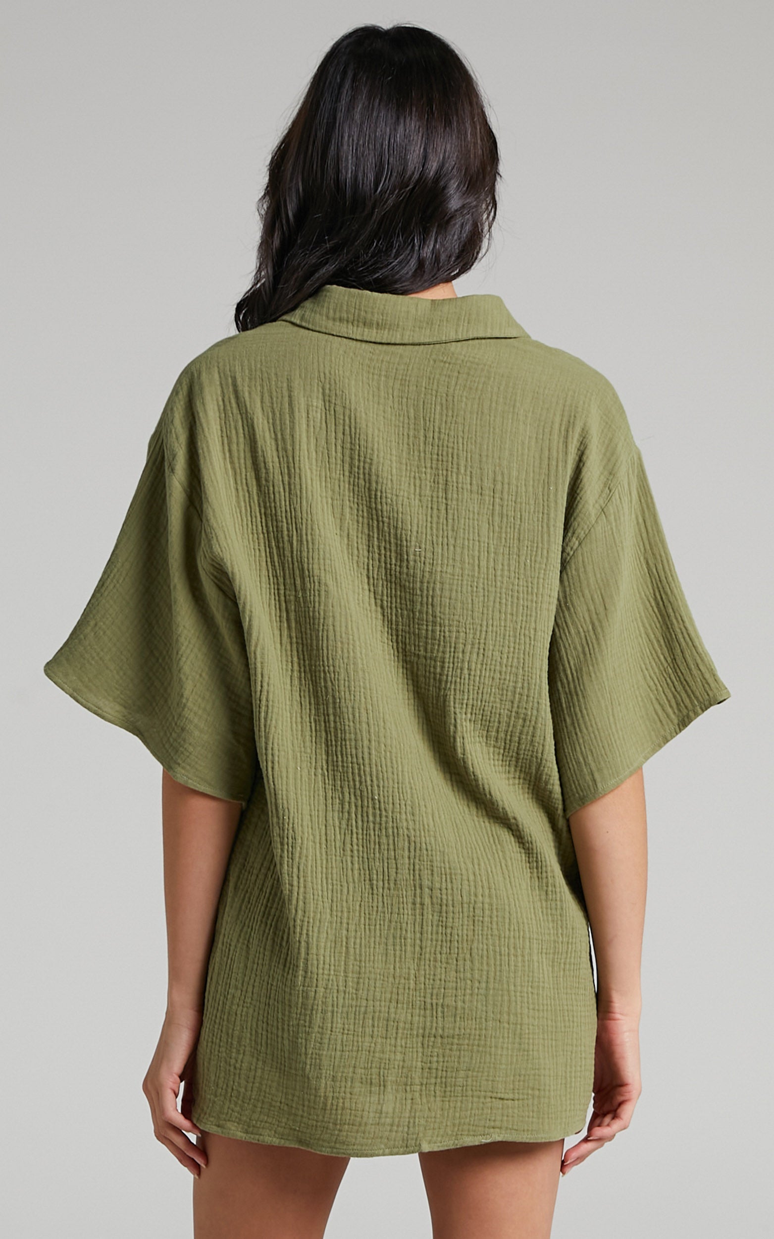 Atom Muslin Shirt - Oversized Button Up Shirt in Khaki