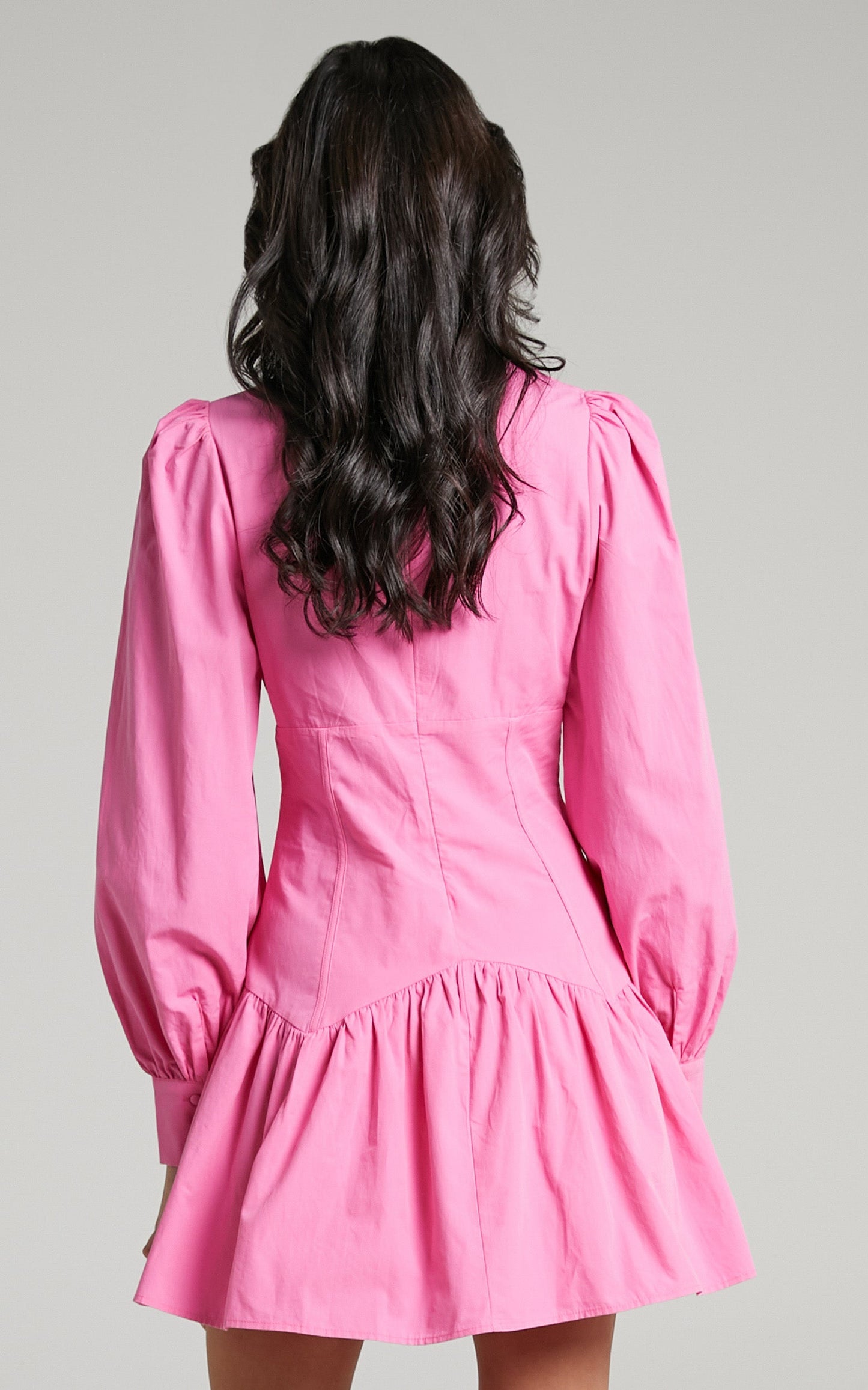 Carlyle Mini Dress - Long Sleeve Corset Dress in Bright Pink
