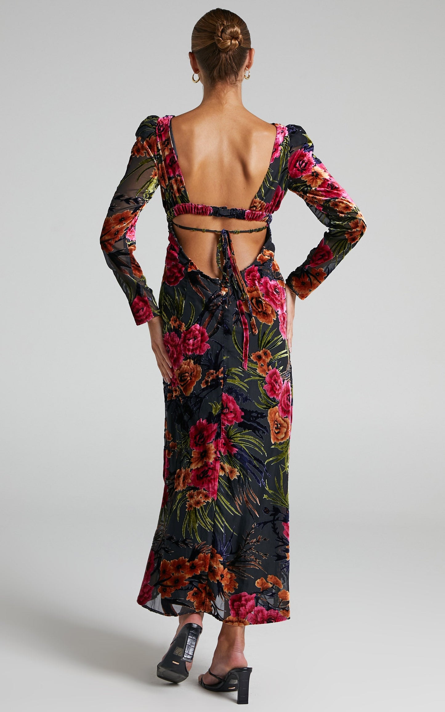 Danielle Bernstein - Cut Out Flocked Velvet Dress in Black Multi