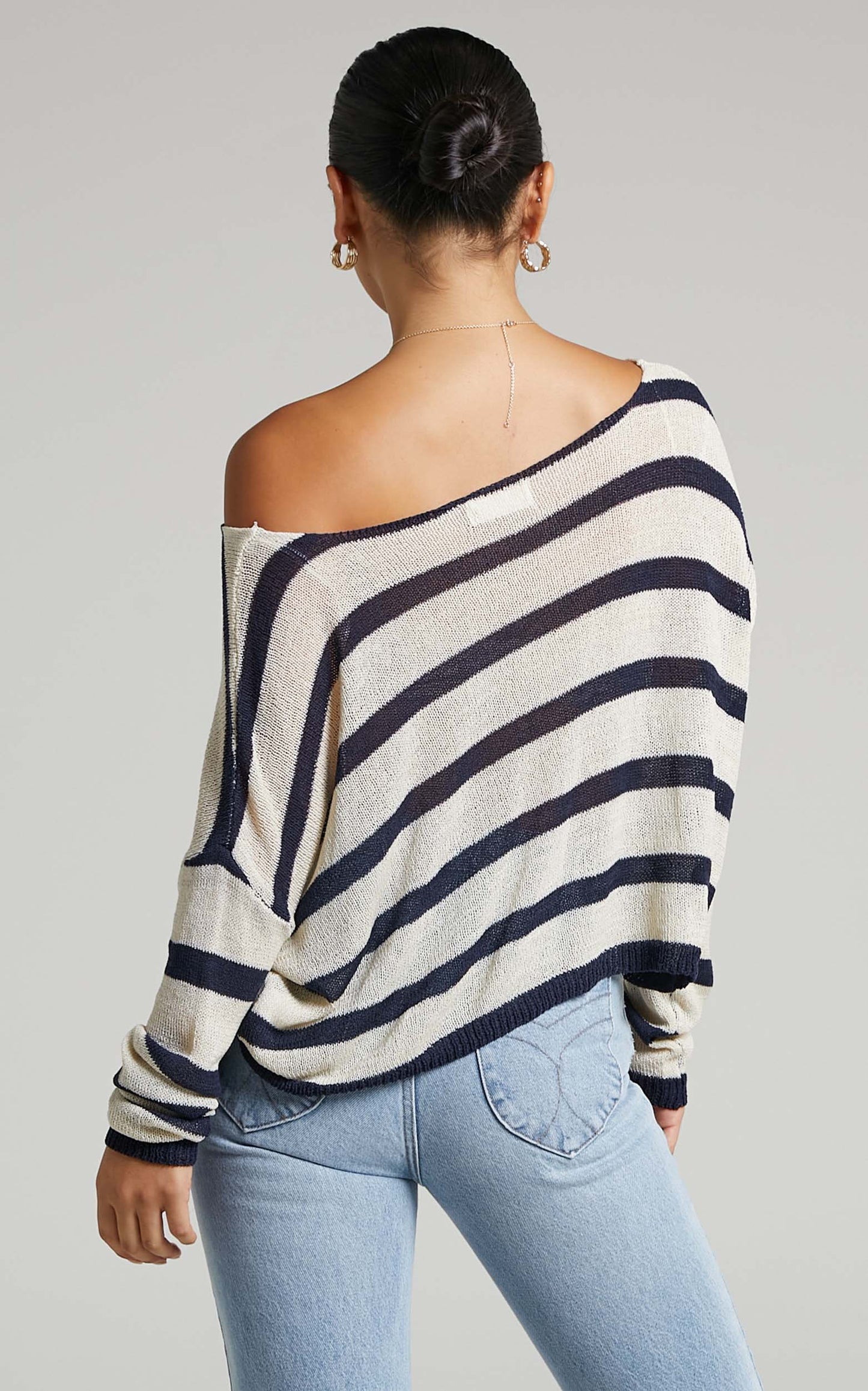 Dhani Relaxed Woven Knit Top in Navy Stripe