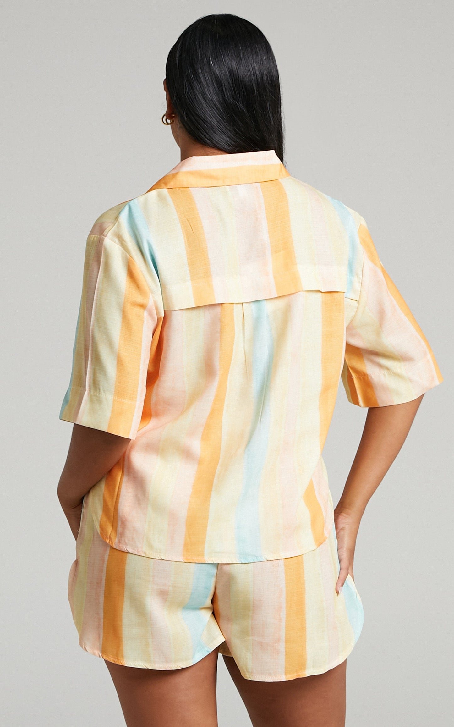 Ehliza Two Piece Set - Button Shirt and Shorts Set in Multi