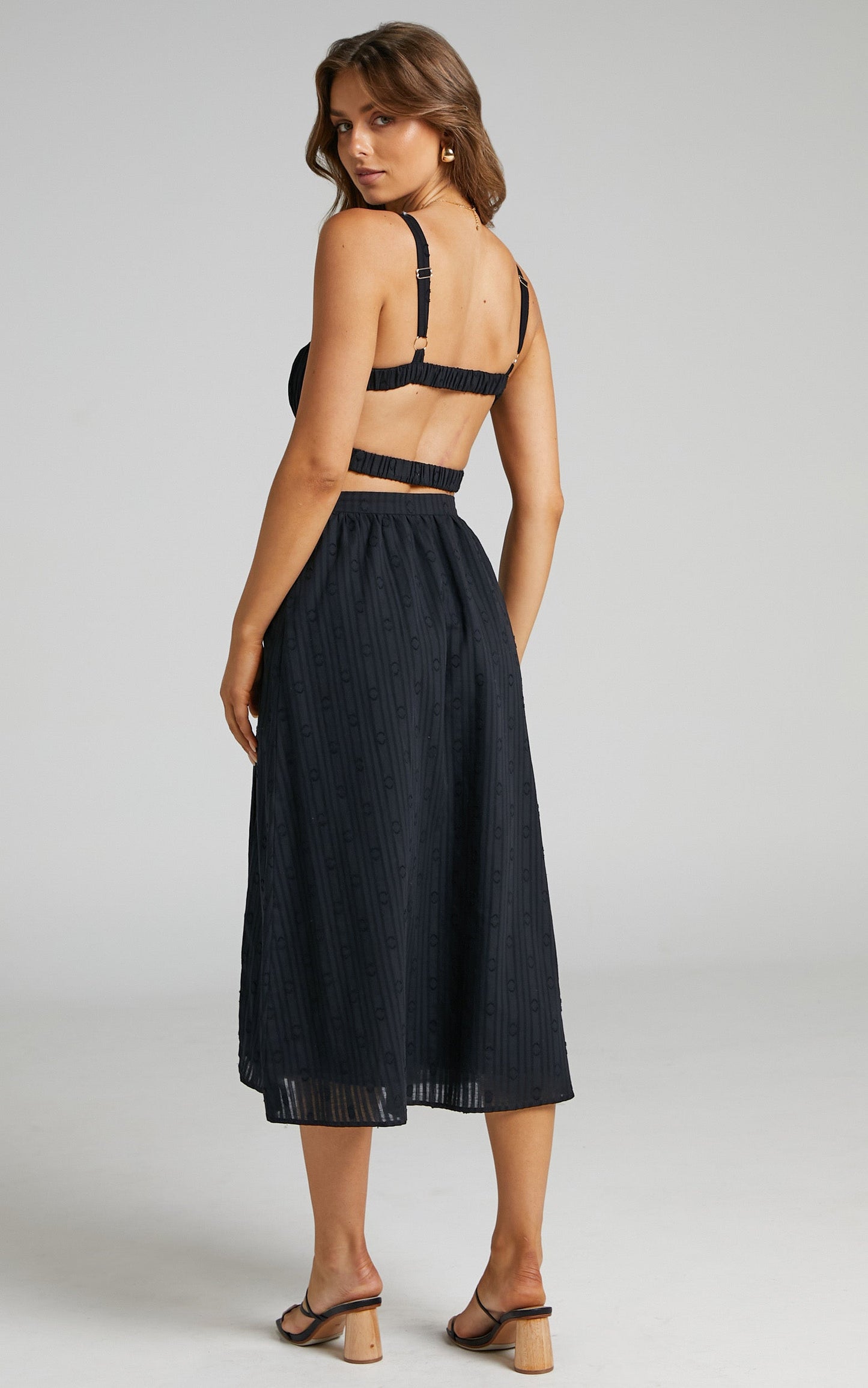 Eugenia Midi Dress - Elastic Back Ruched Bust Dress in Black