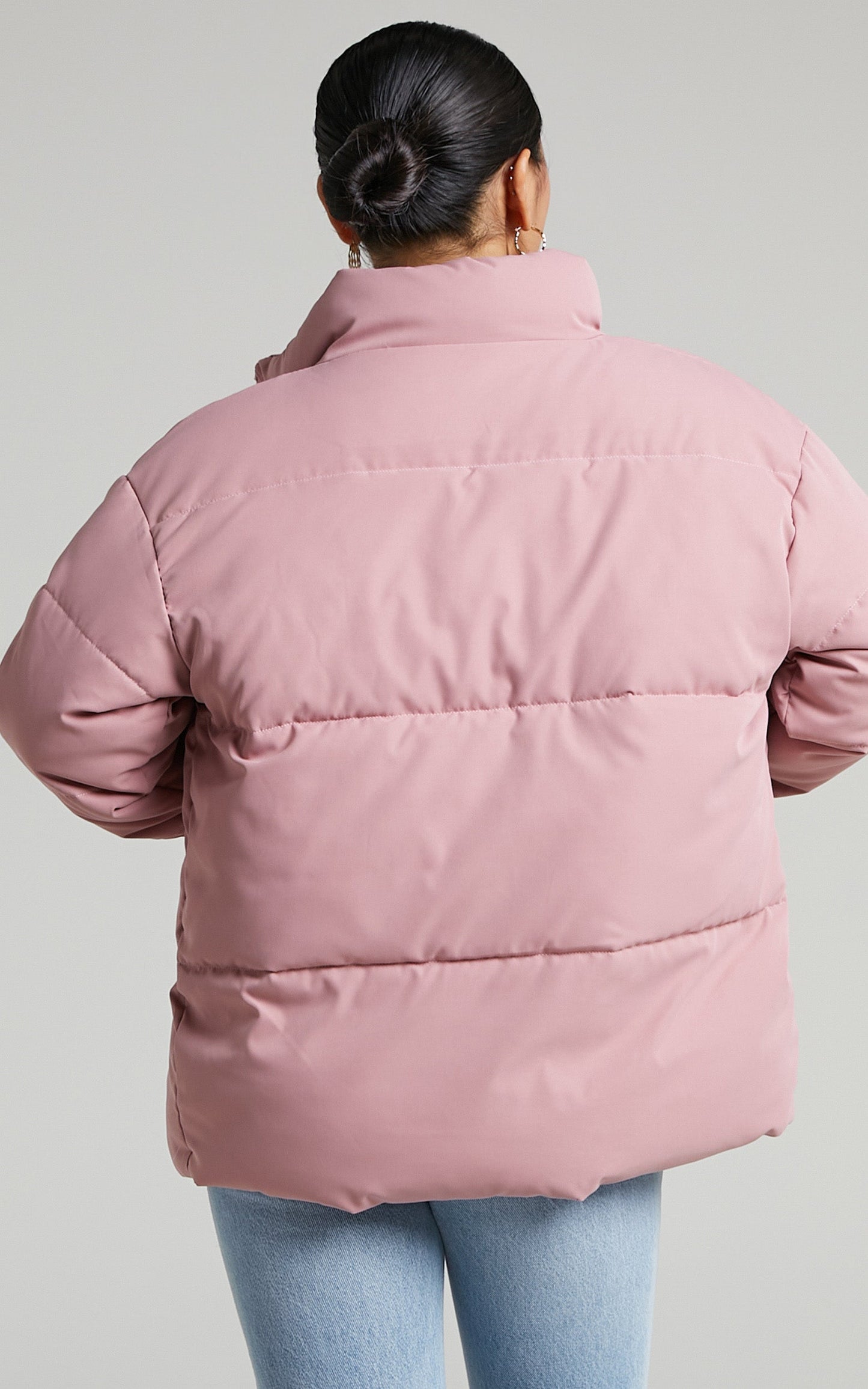 Frankelle Zip Front Quilted Puffer Jacket in Peach