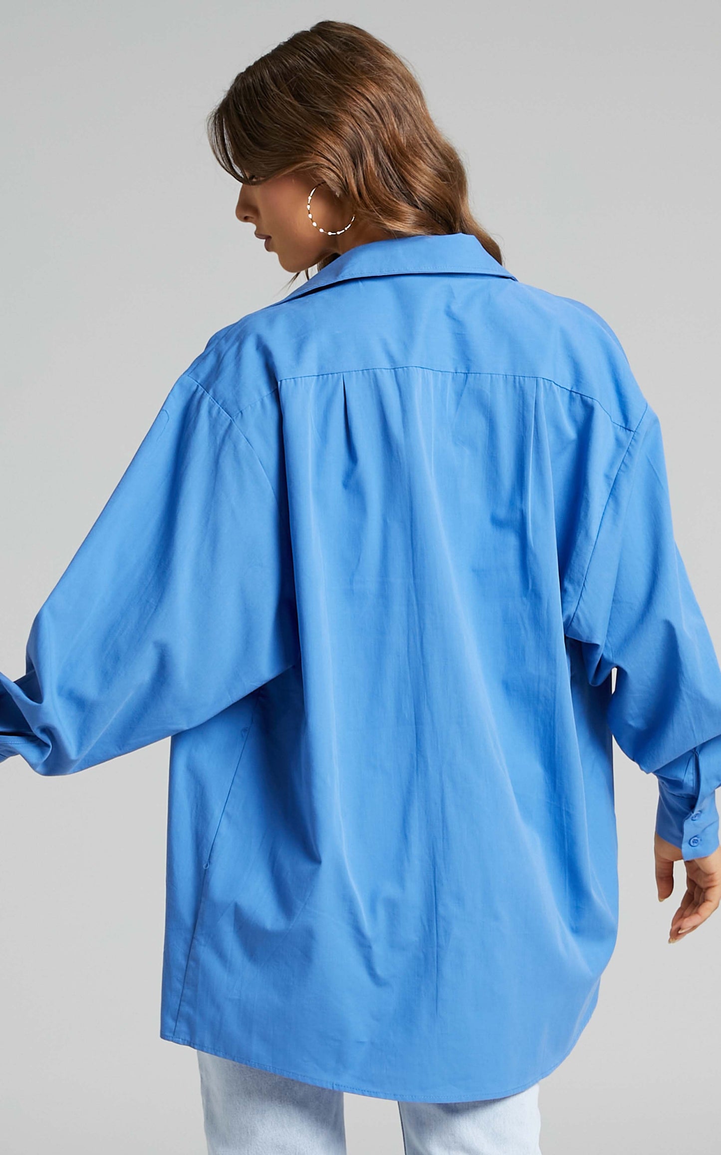 Harriet Shirt - Oversized Sleeve Button Up Shirt in Blue