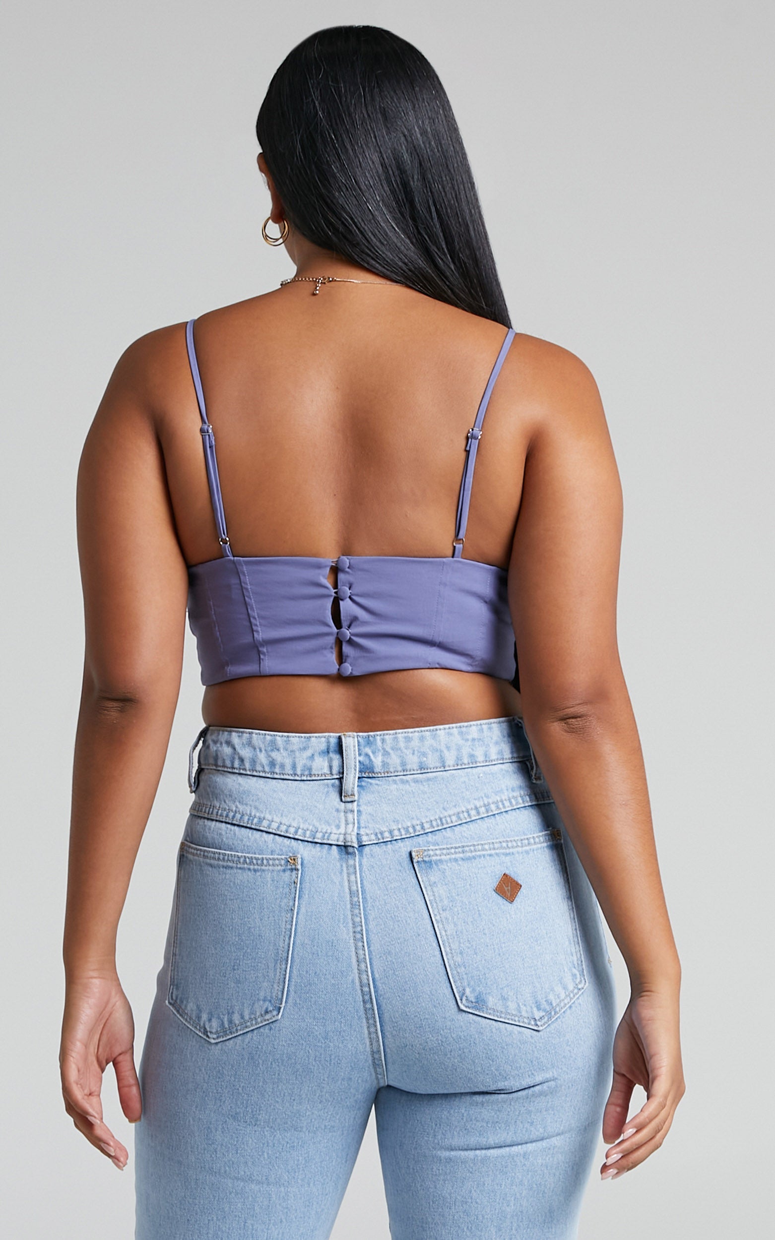 Keriana Top - Gathered Front Corset Crop Top in Steel Blue
