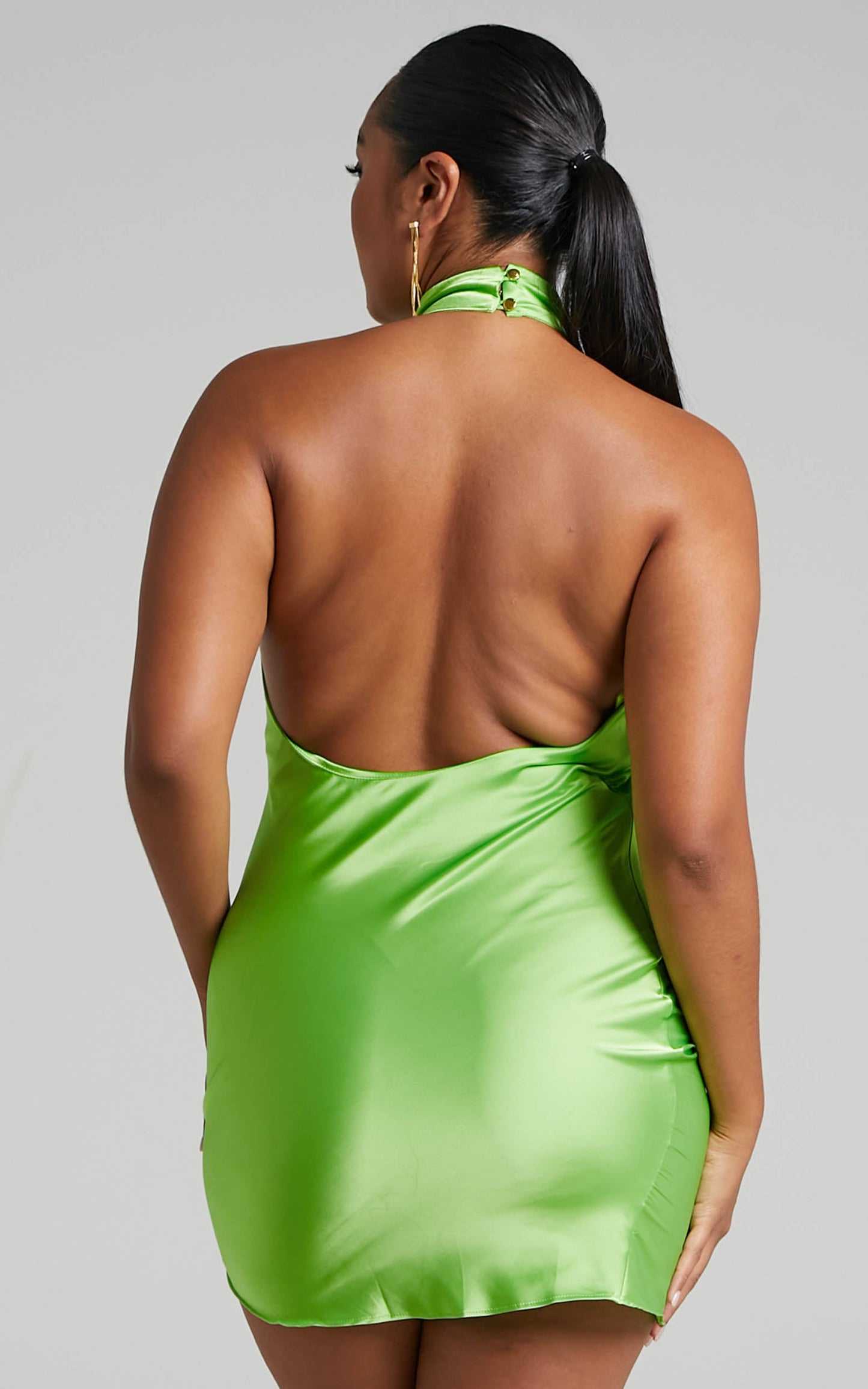 Kristelle Mini Dress - Low Back Halter Dress in Lime