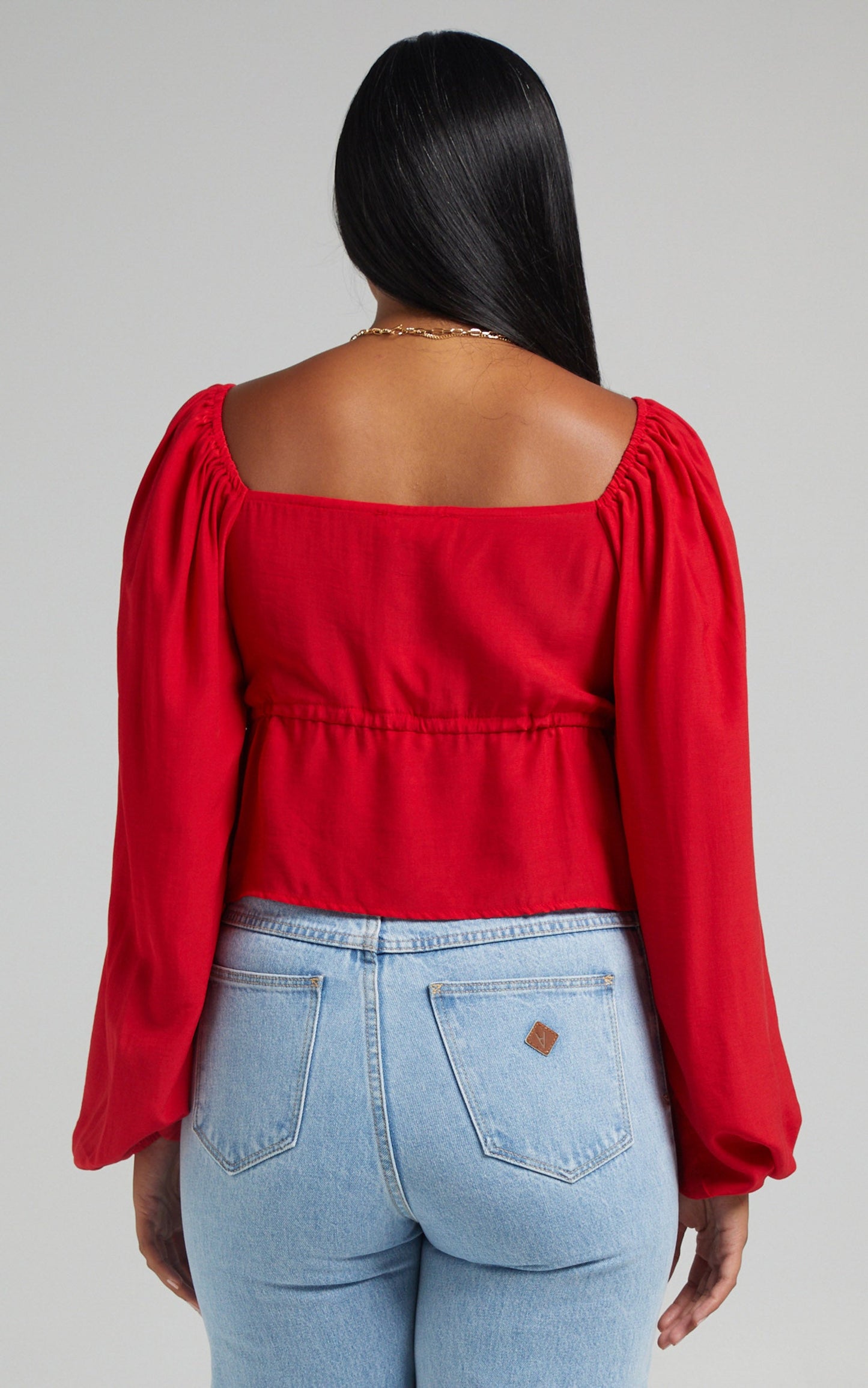 Nadine Top - Long Sleeve Ruched Bust Top in Red