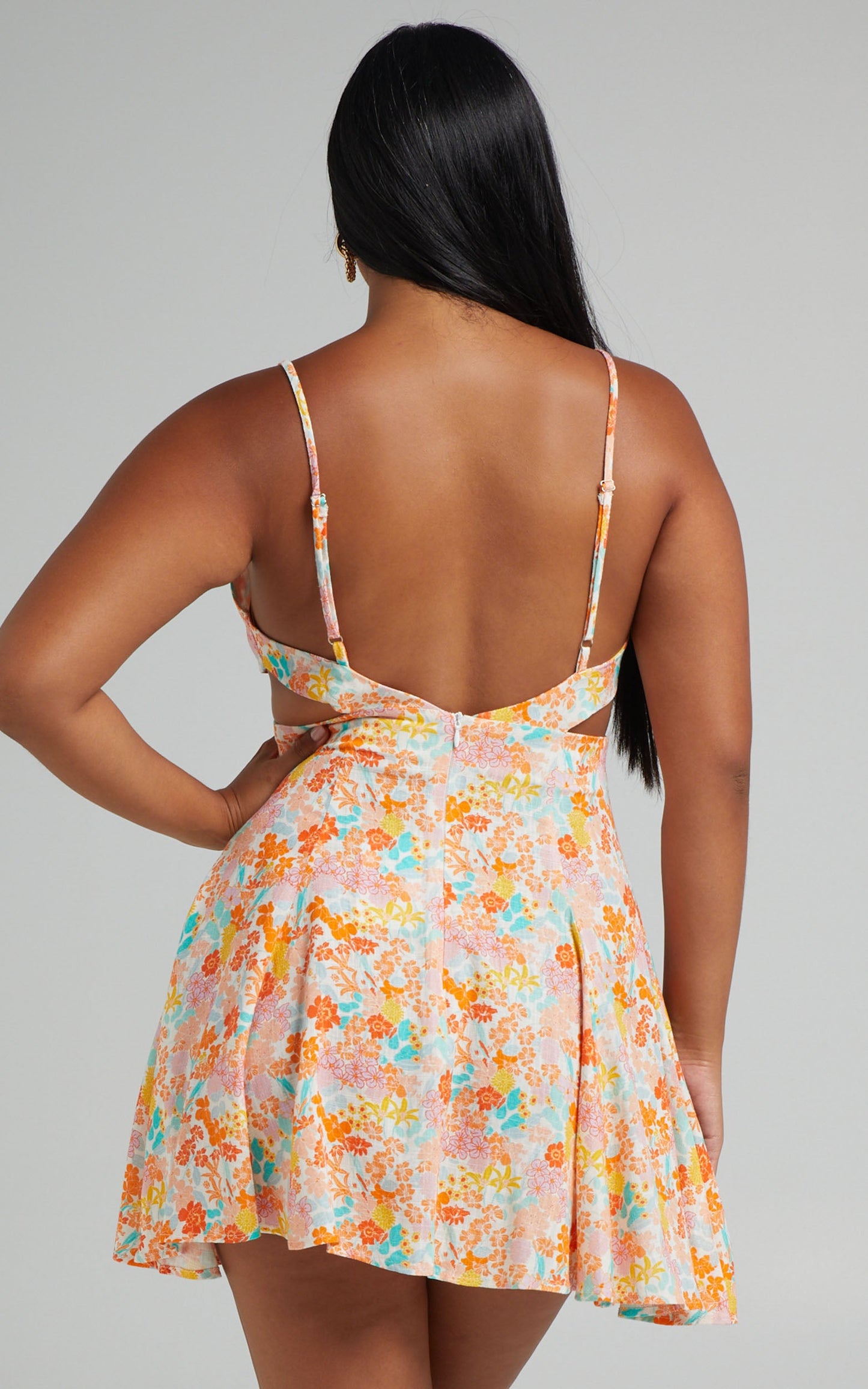 Carlotta Mini Dress - Linen Strappy Cut Out Dress in Tequila Sunrise