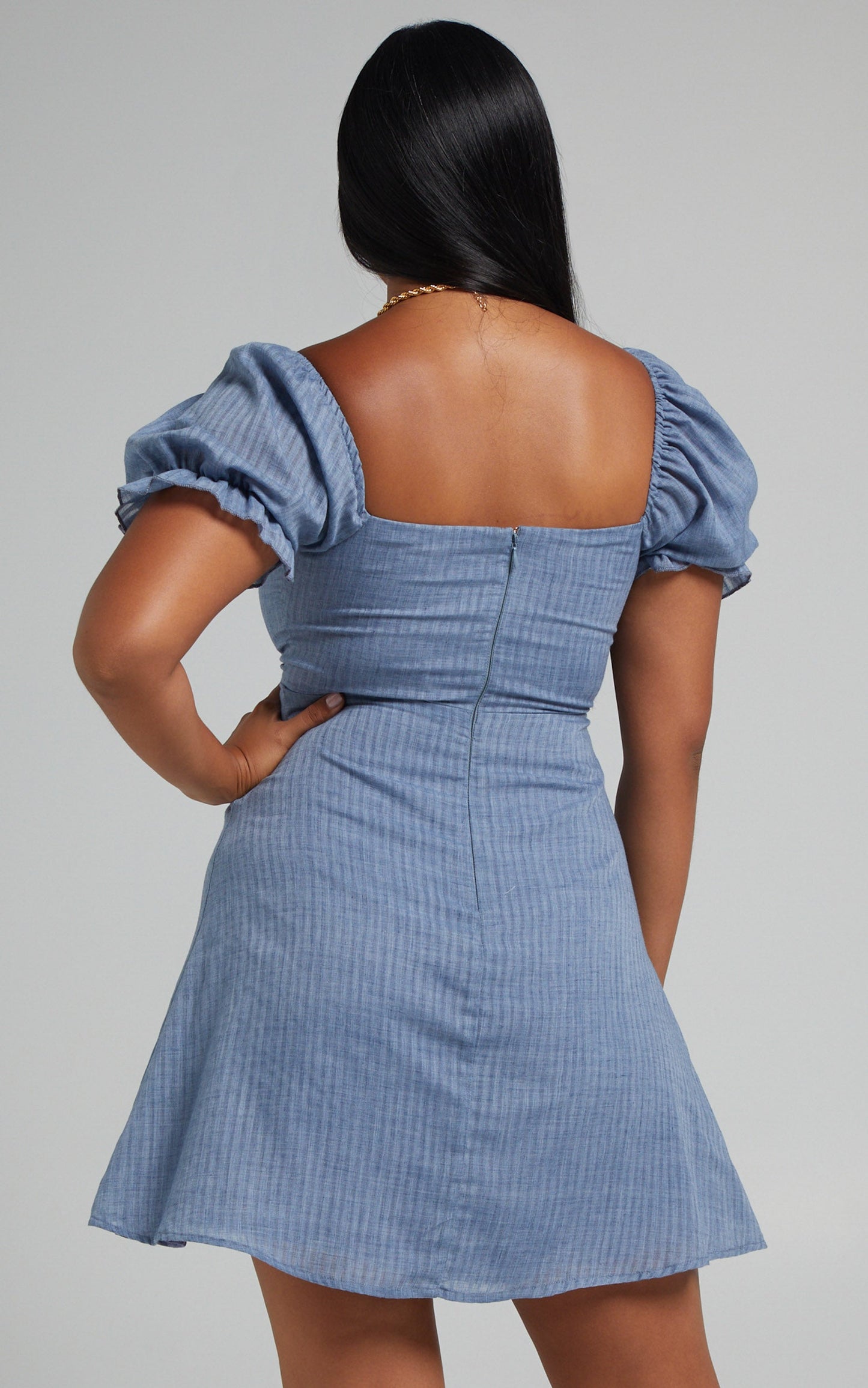 Soft Mention Mini Dress - Puff Sleeve Dress in Navy
