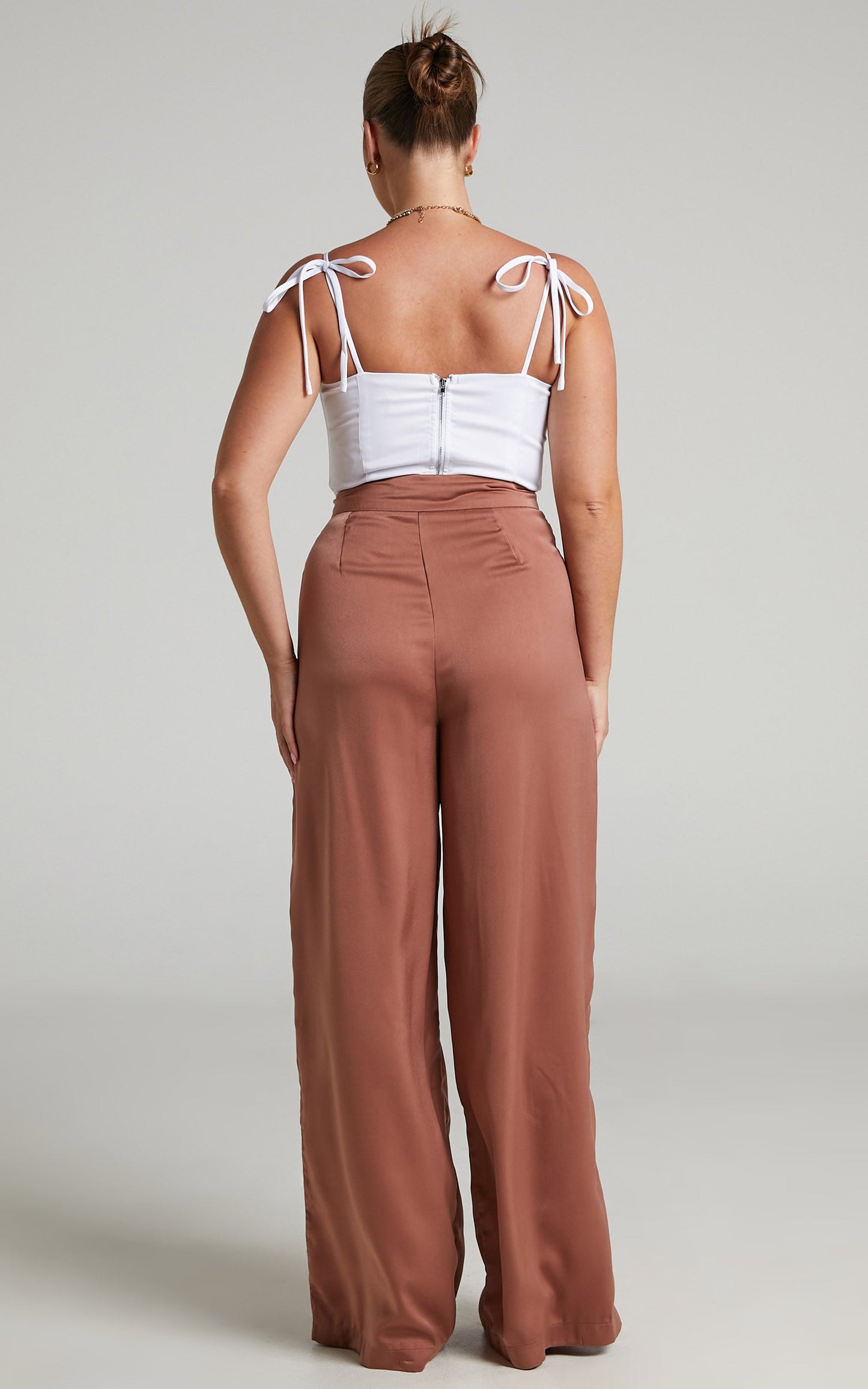 Reika High Waisted Satin Wide Leg Pants in Pink Clay