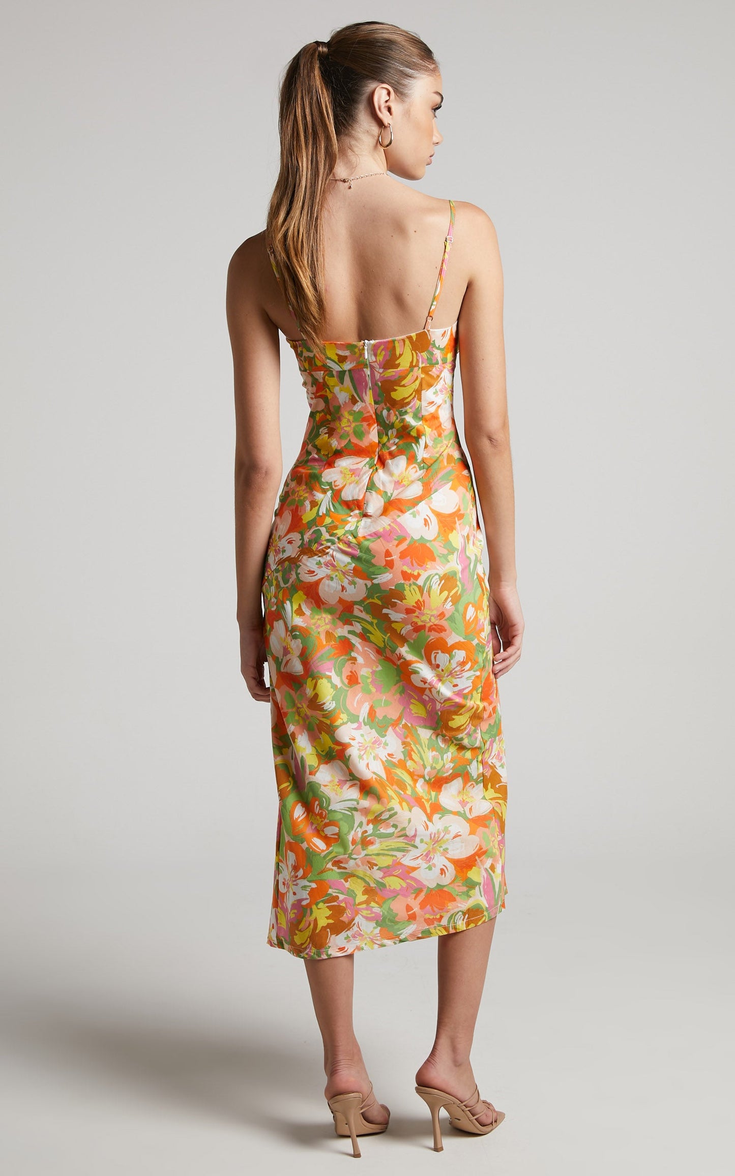Taurina Bias Cut Split Front Midi Dress in Candid Floral