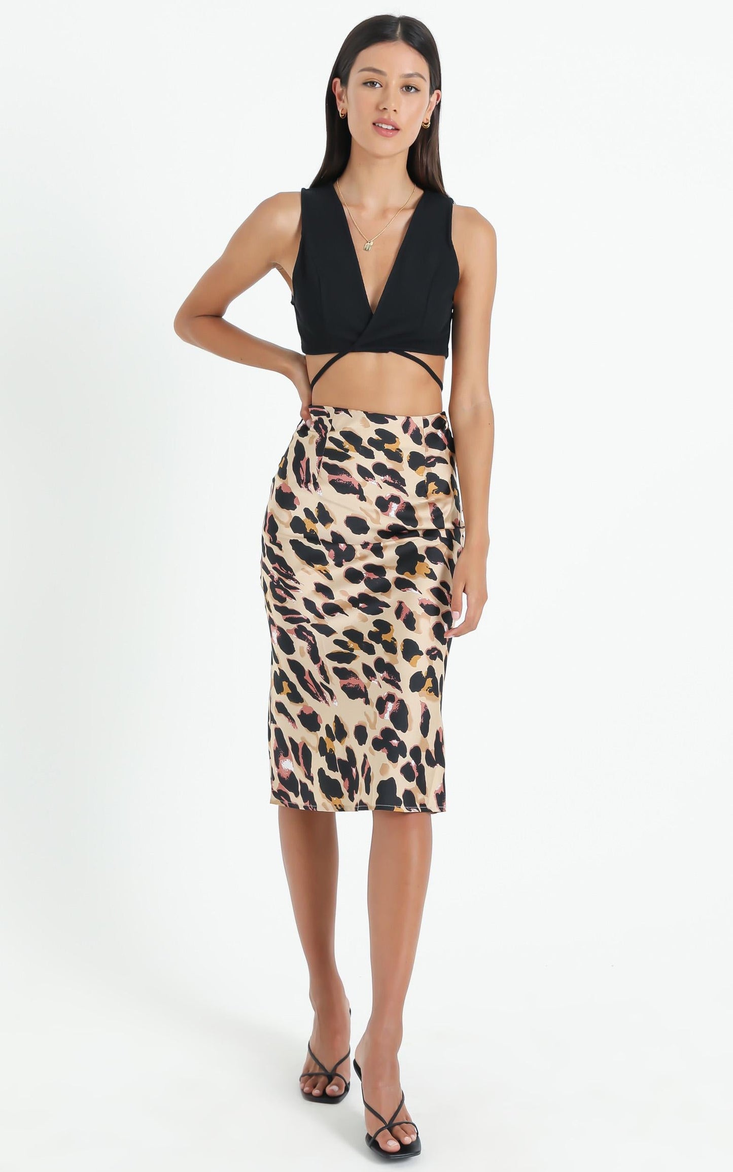Wild Spirit Midi Skirt in Leopard Print Satin