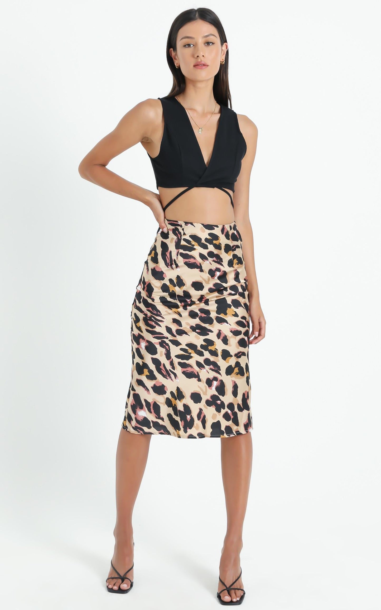 Wild Spirit Midi Skirt in Leopard Print Satin