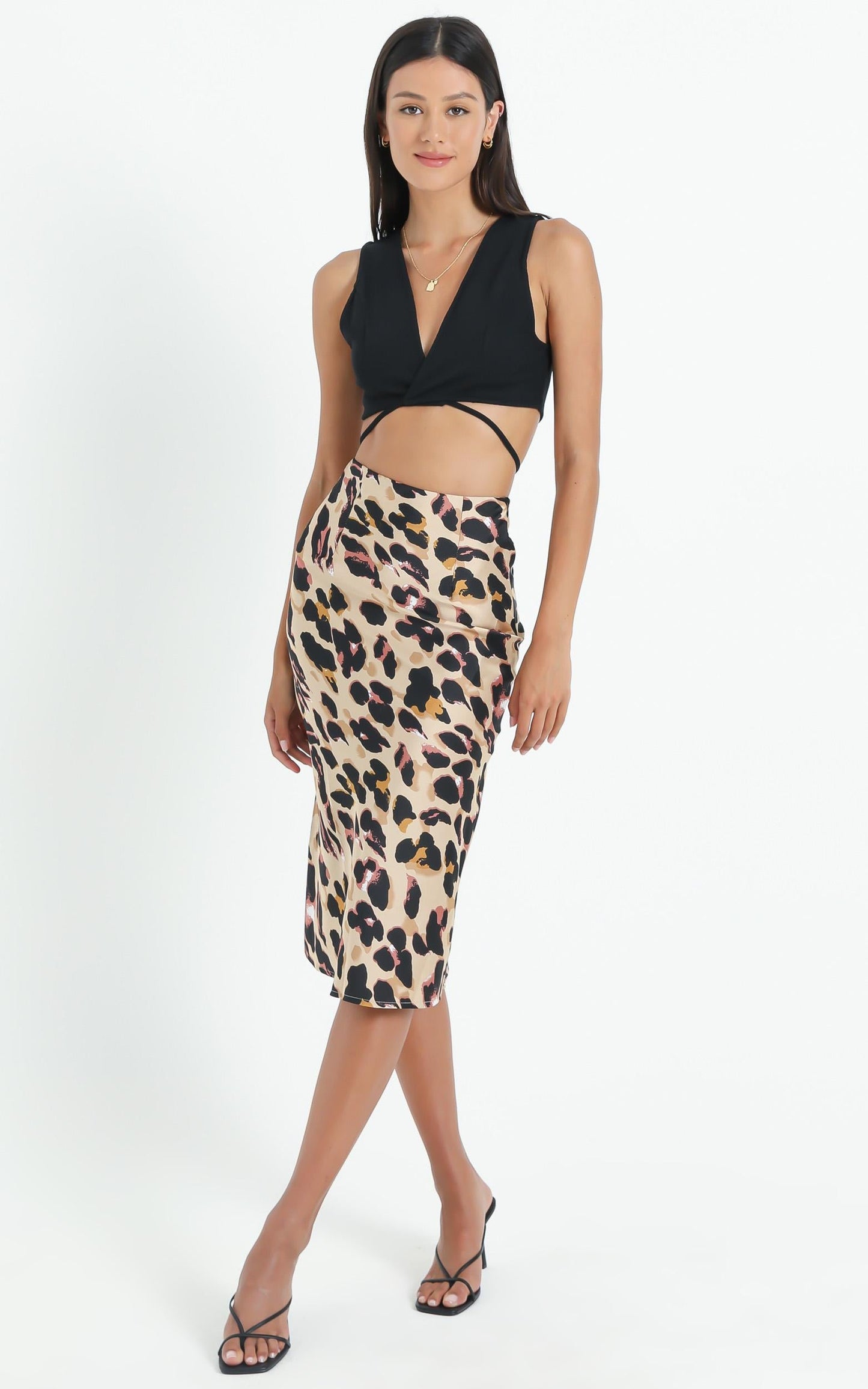 Wild Spirit Midi Skirt in Leopard Print Satin