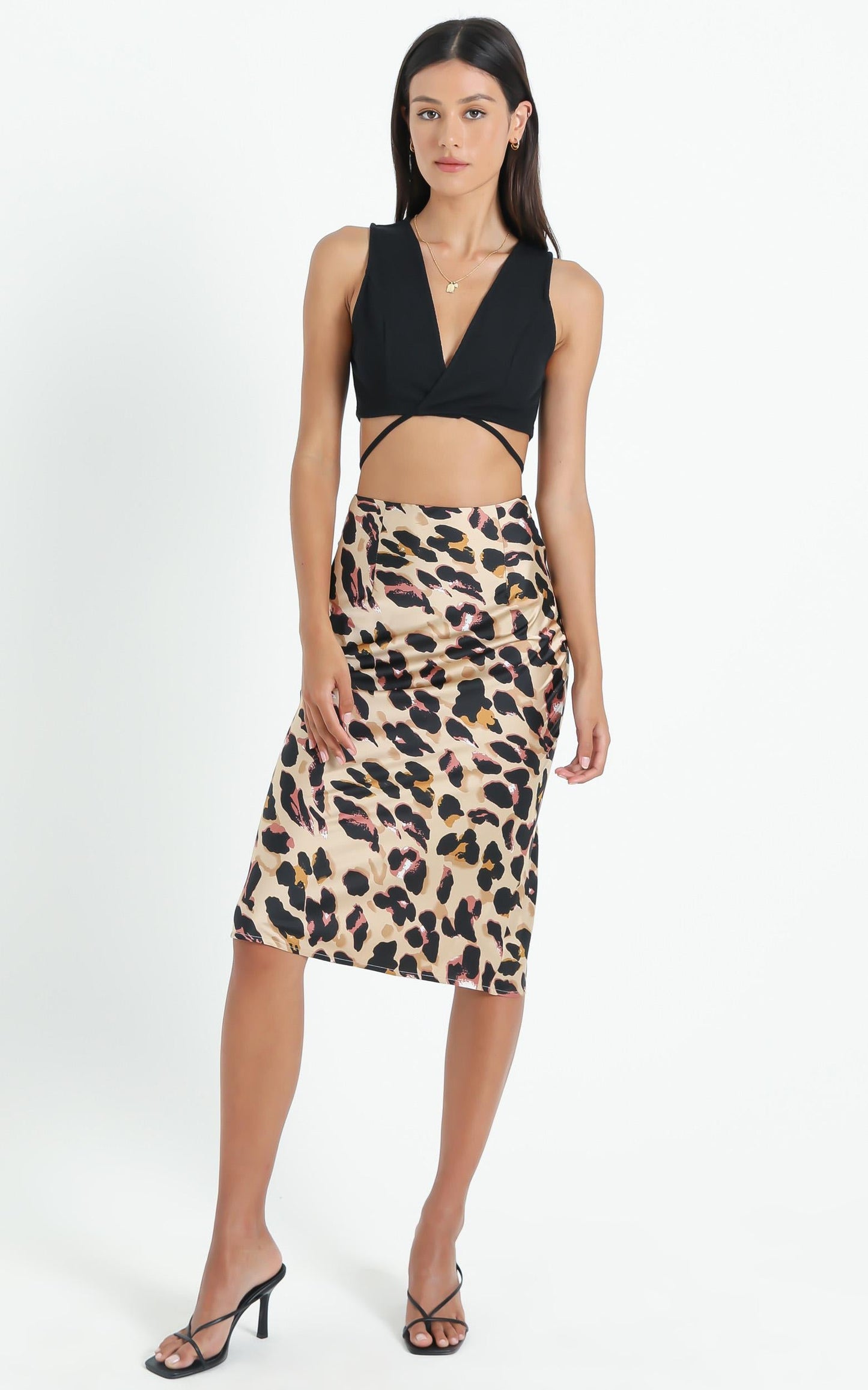 Wild Spirit Midi Skirt in Leopard Print Satin