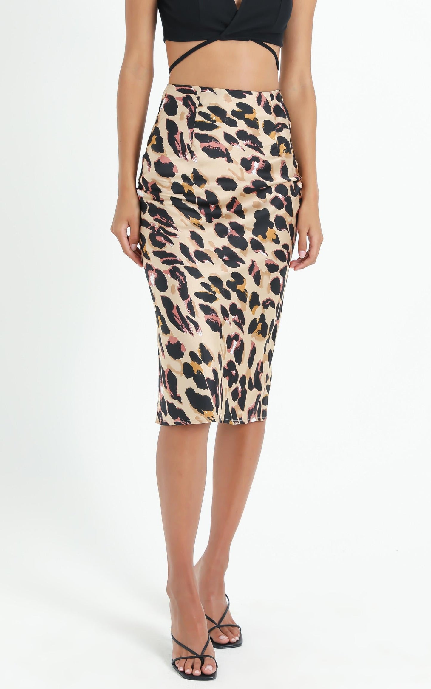 Wild Spirit Midi Skirt in Leopard Print Satin