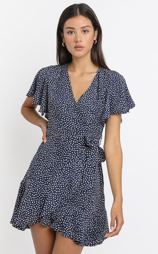 Constance Dress in Navy Spot