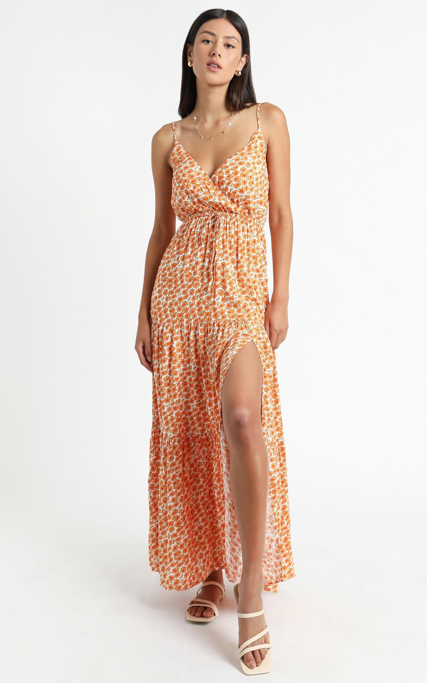Watch The Sunset Dress In Orange Floral