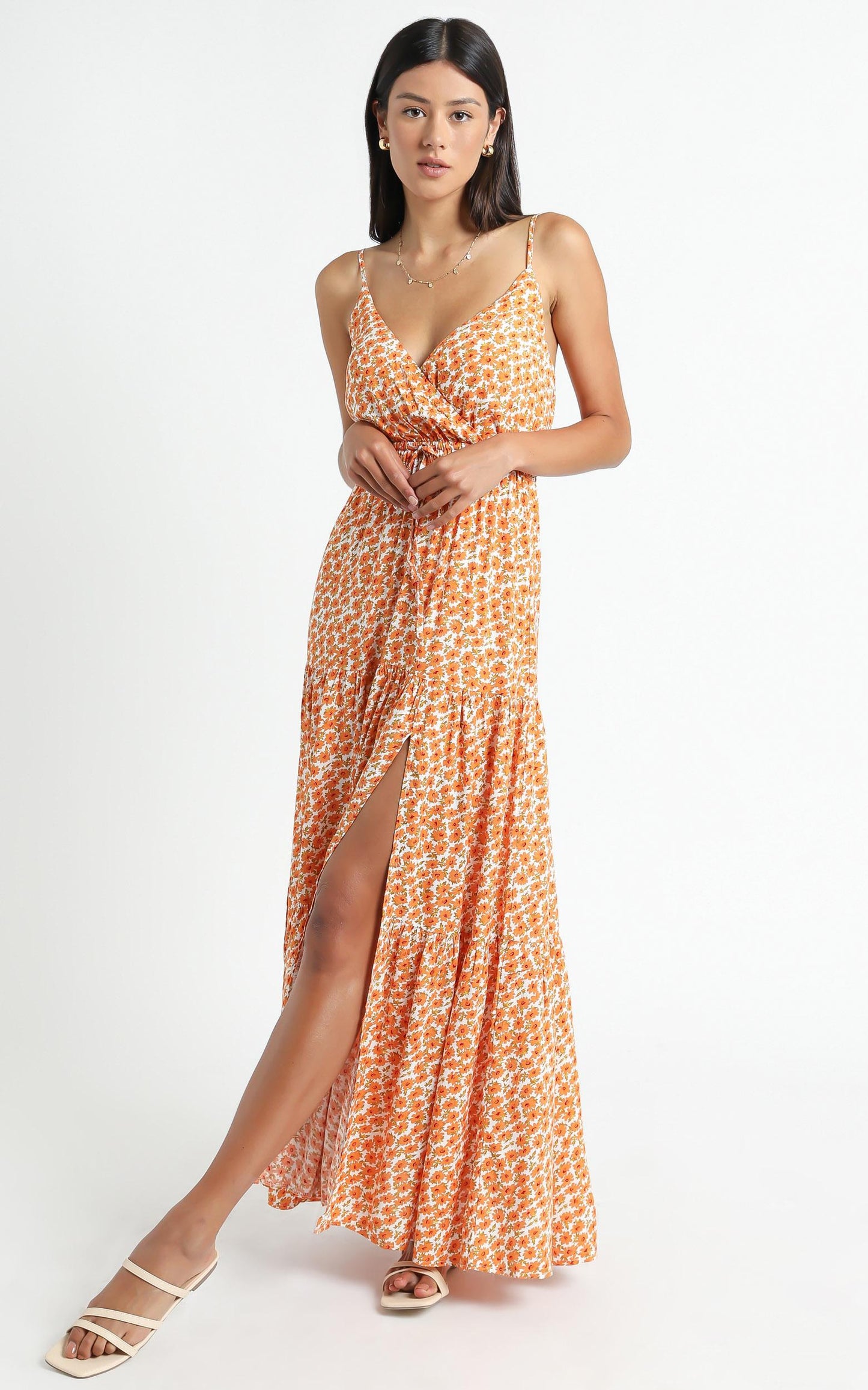 Watch The Sunset Dress In Orange Floral