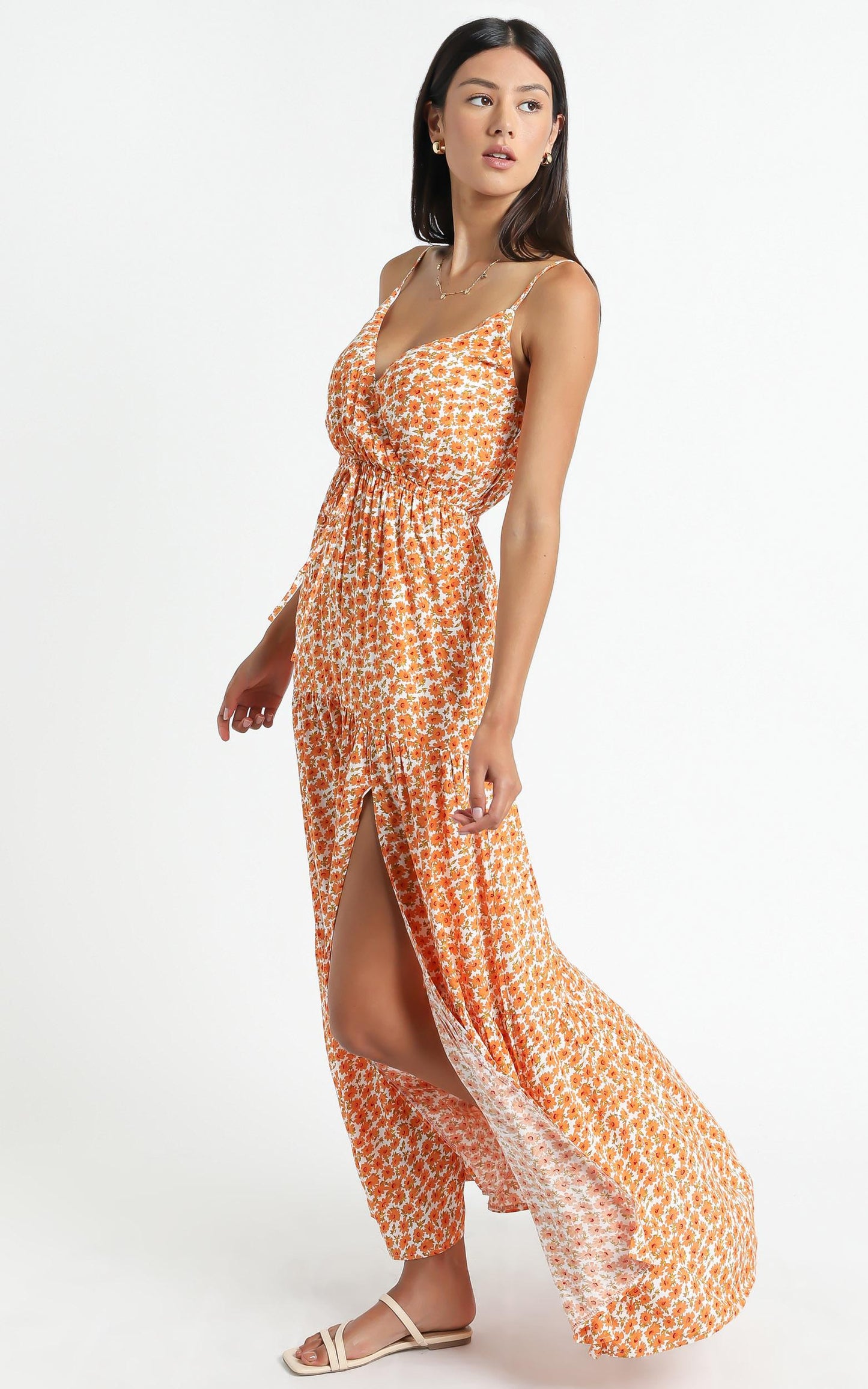 Watch The Sunset Dress In Orange Floral