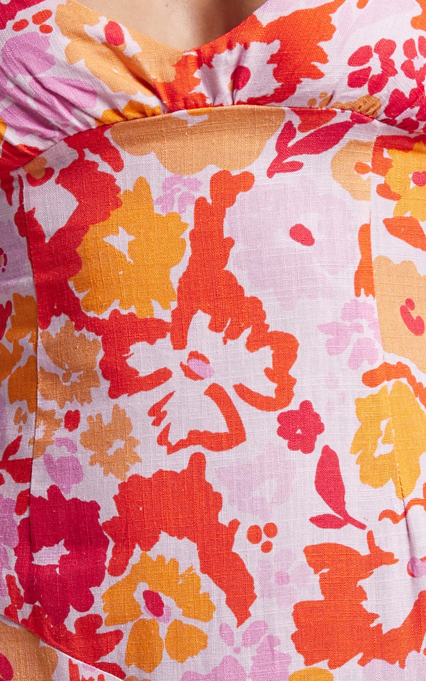 Nikoletta Midi Dress - Linen Bias Cut Split Front Dress in Flower Power