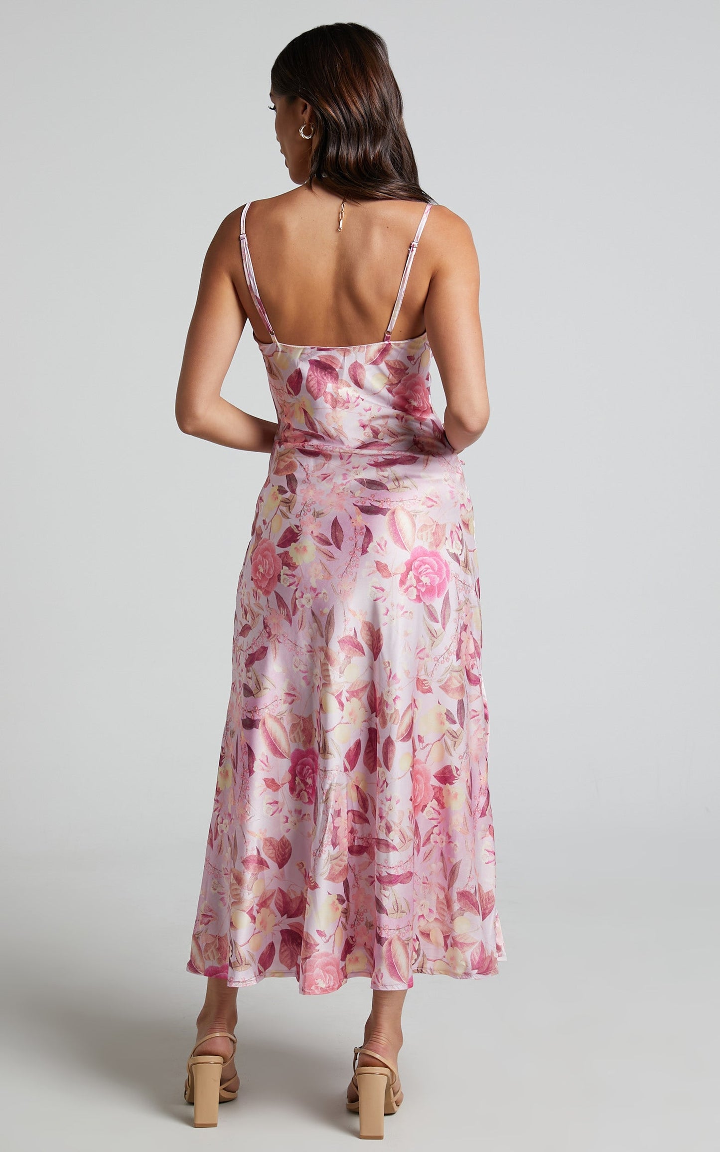 Ojai Midi Dress - Cowl Neck Split Dress in Soft Floral