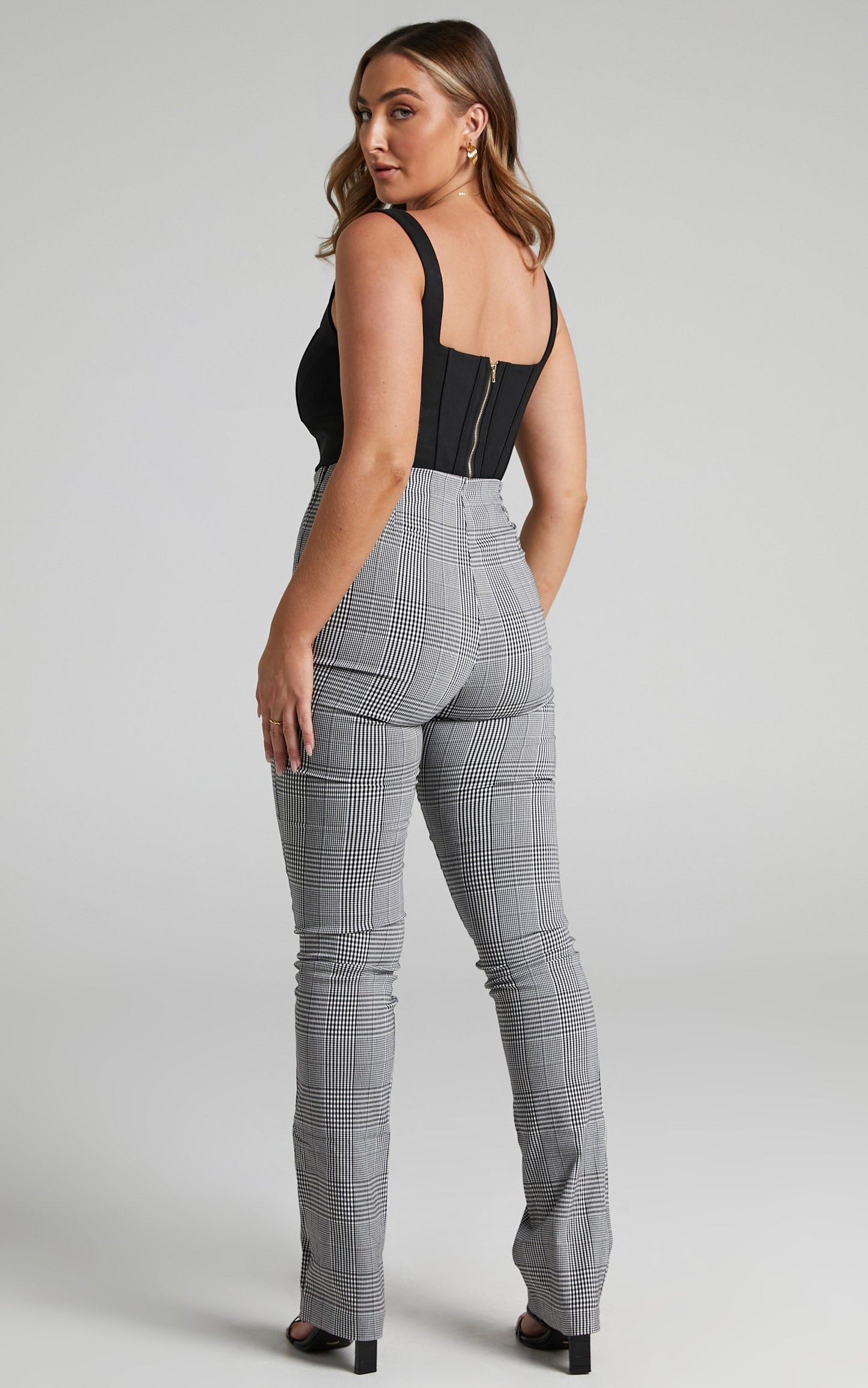 Alisse Side Zip High Waist Trousers in Check
