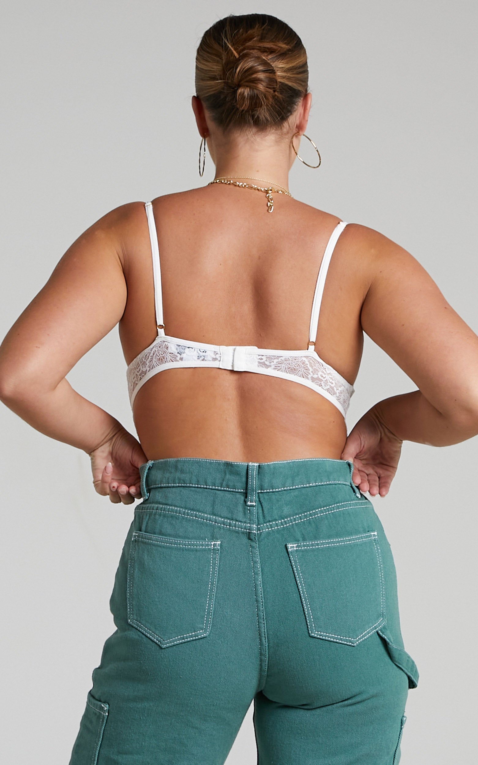 Tharamay Strappy Open Back Lace Bodysuit in White
