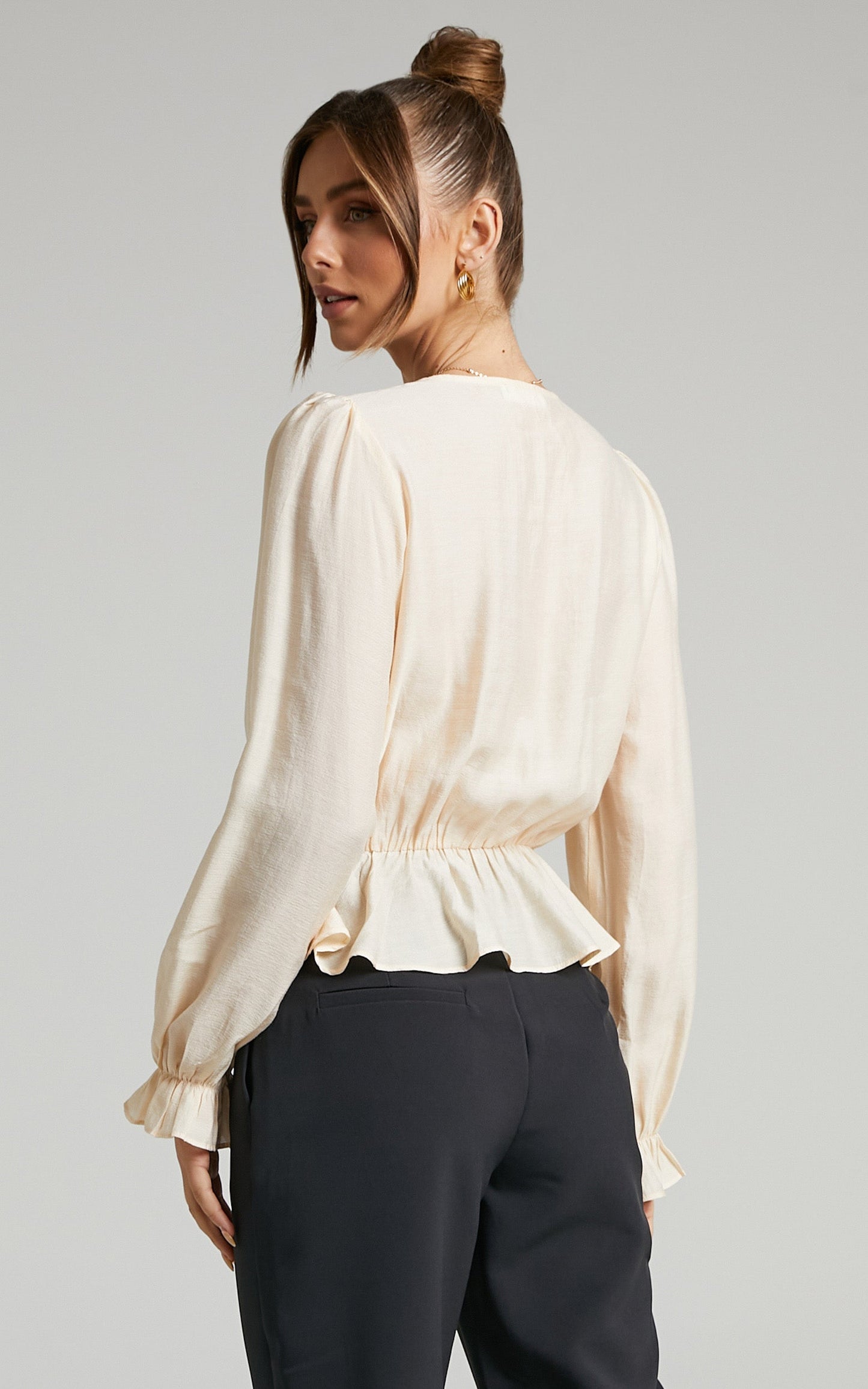 Ernita Pin Tuck Blouse with Peplum in Champagne