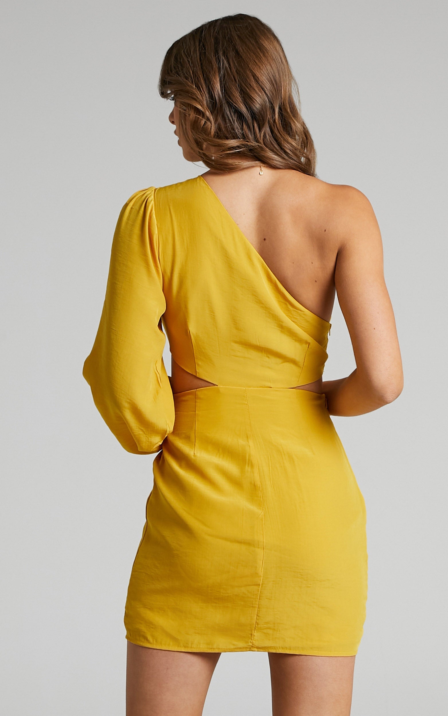 Glannica One Shoulder Mini Dress with Twist Front in Yellow