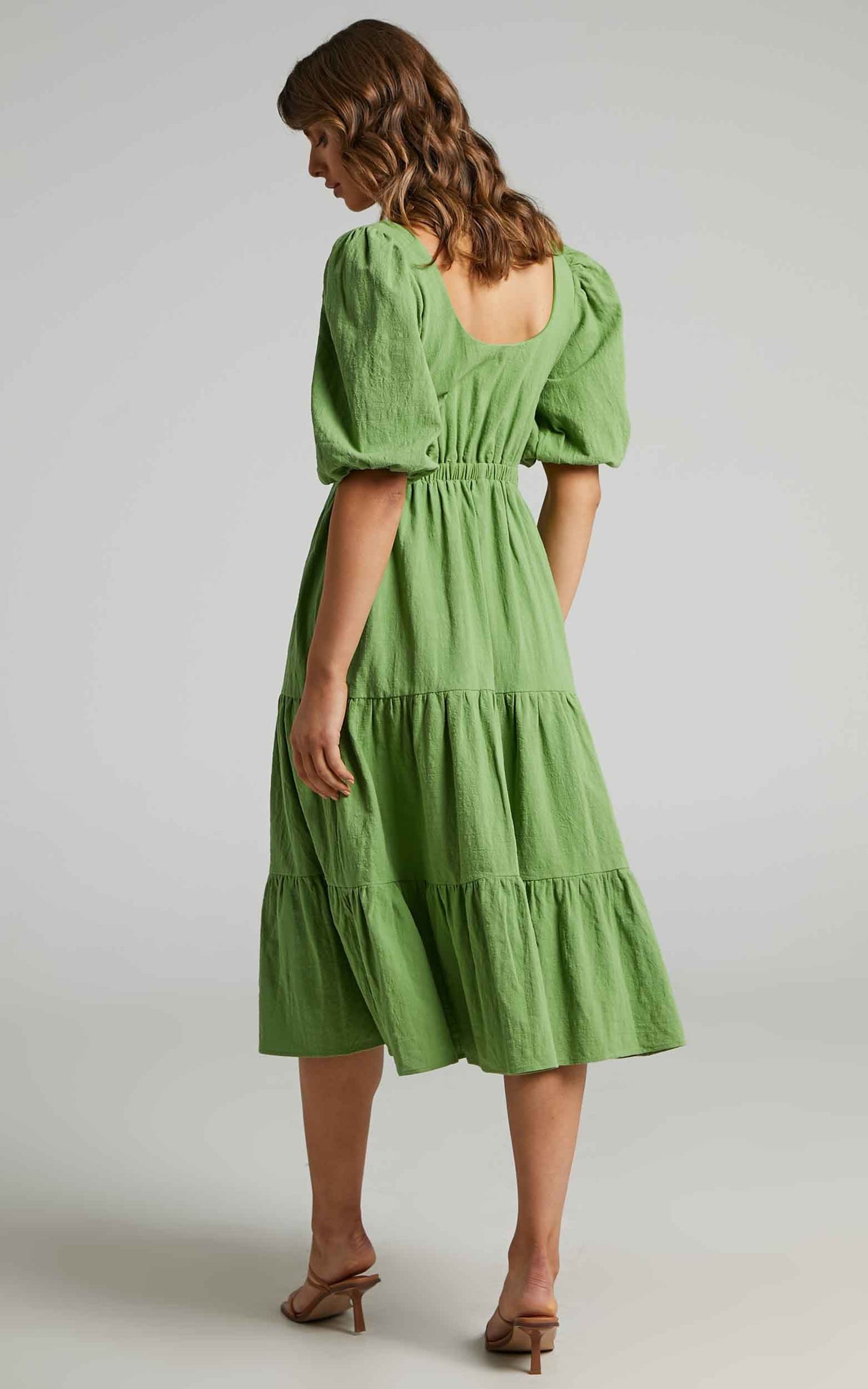 Ianthea Cut Out Tiered Midi  Dress in Green