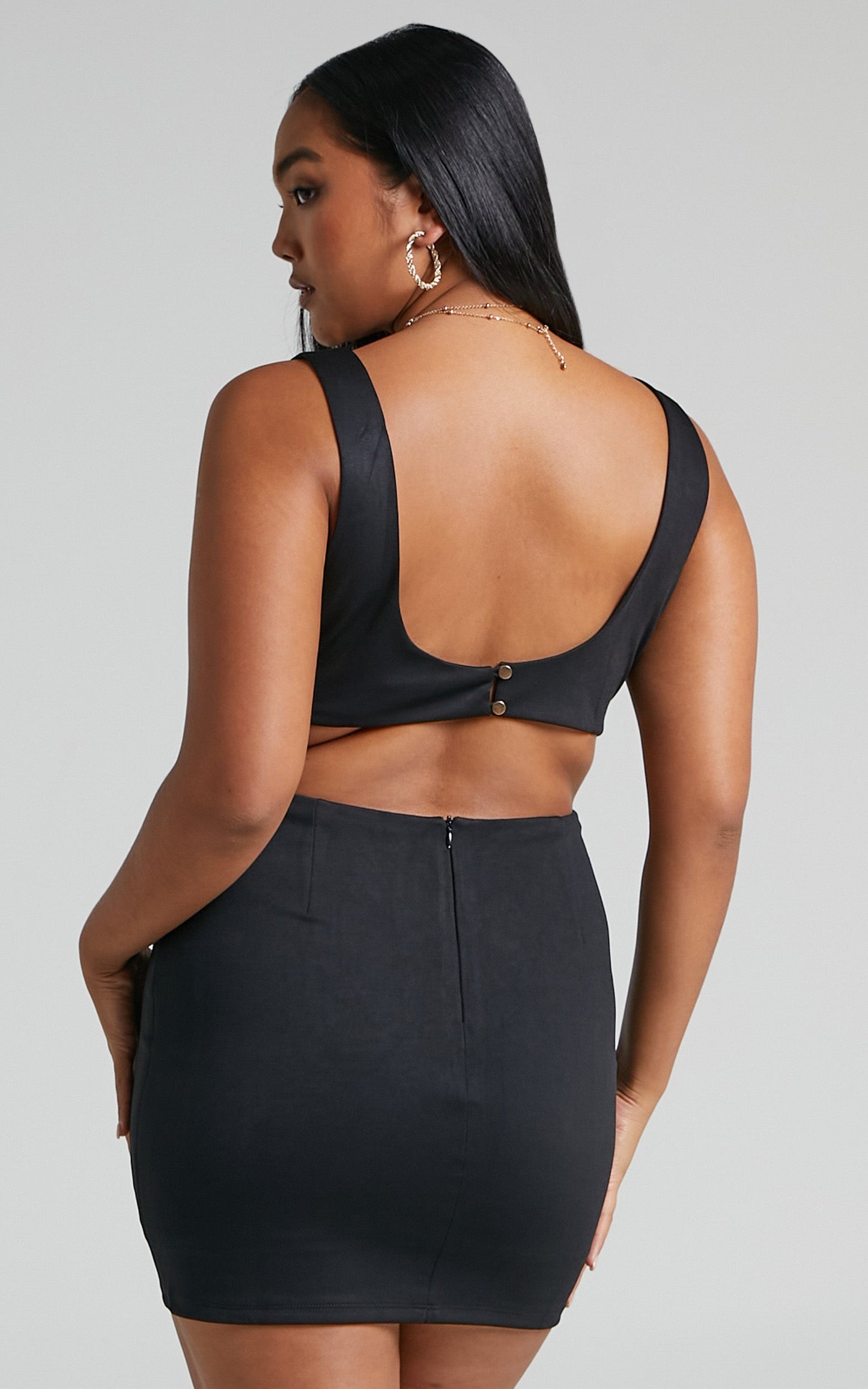 Itzel Corset Bodice Side Cutout Mini Dress in Black