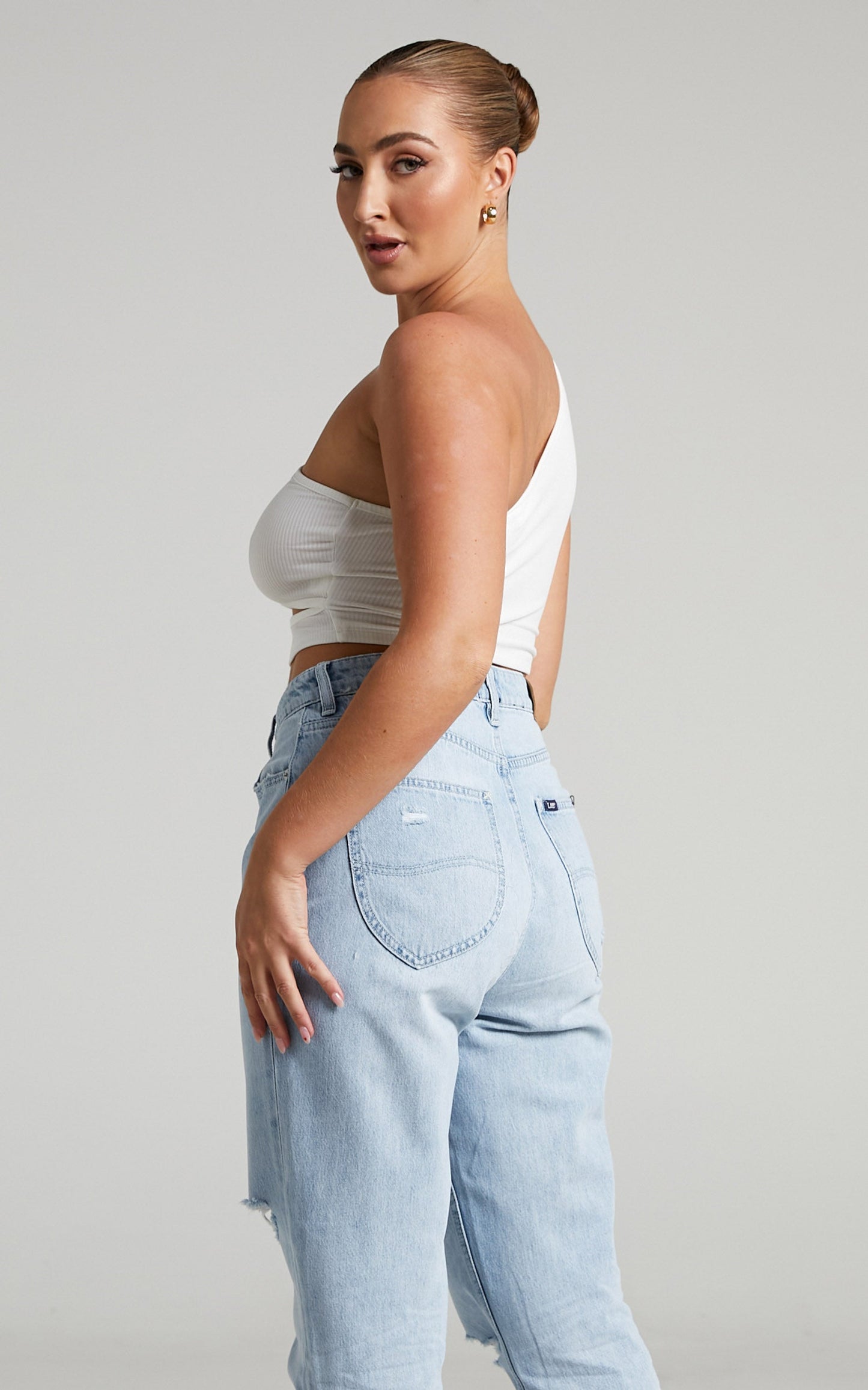 Joellyn Top - Asymmetric Front Cut Out Ribbed Crop Tank in White