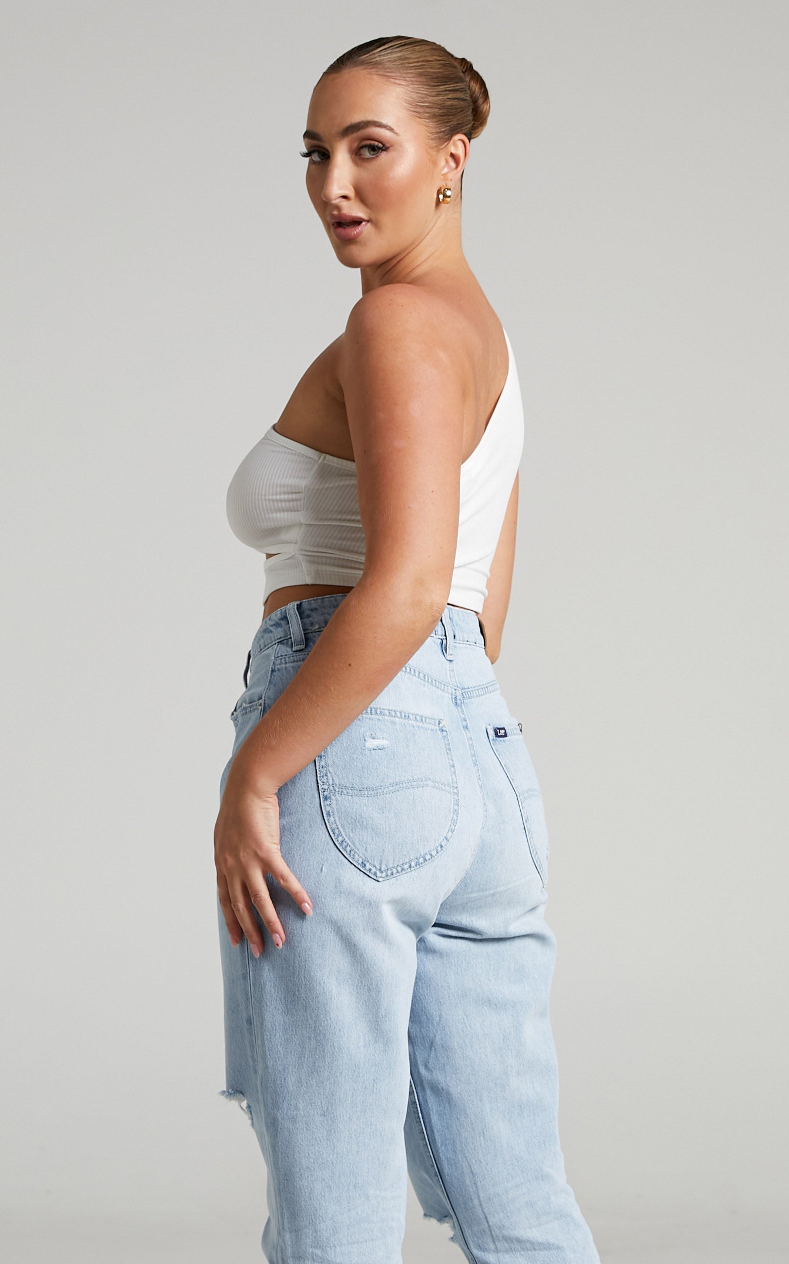 Joellyn Top - Asymmetric Front Cut Out Ribbed Crop Tank in White