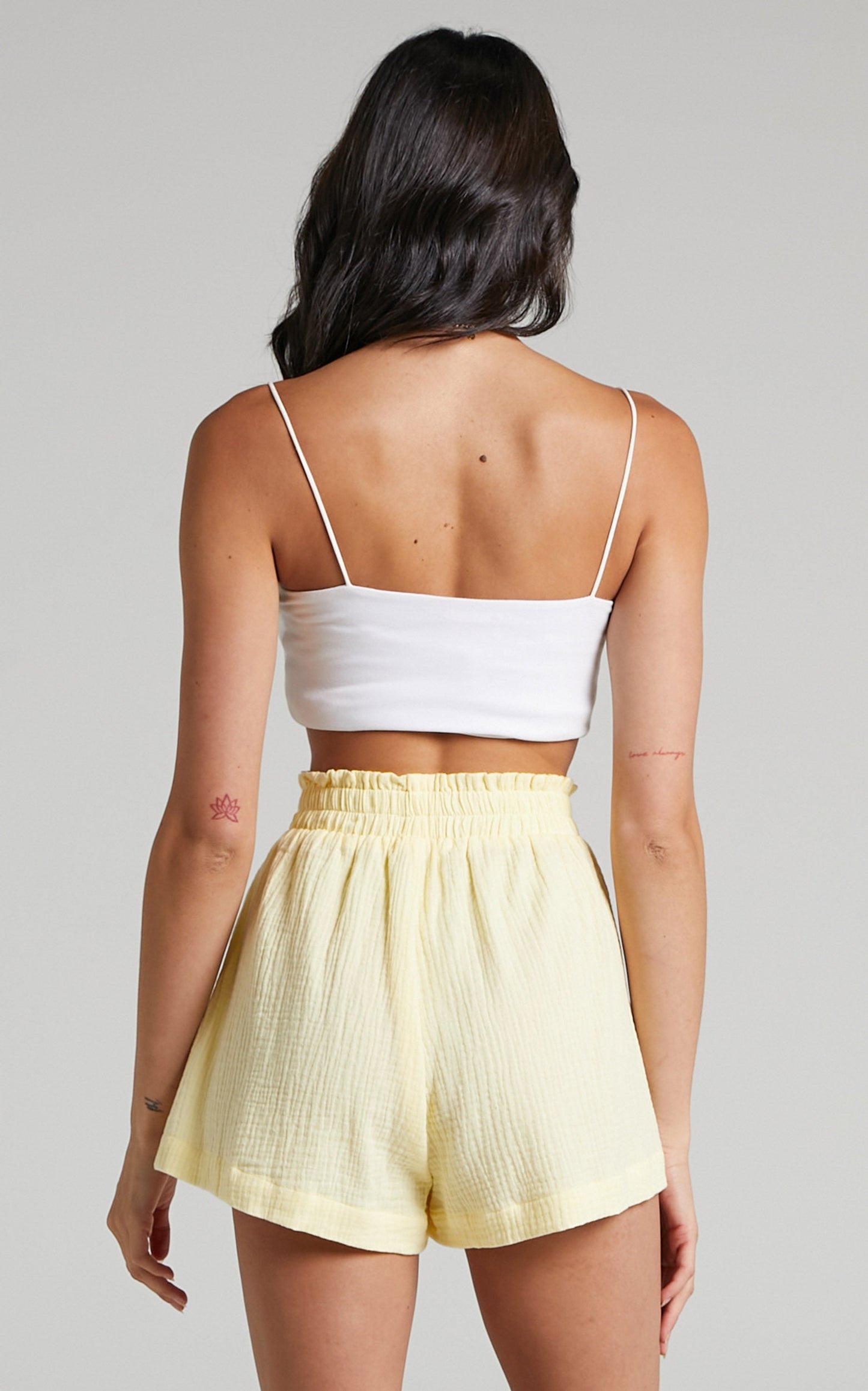 Joyce Muslin Shorts - Elasticated High Waisted Soft Shorts in Lemon