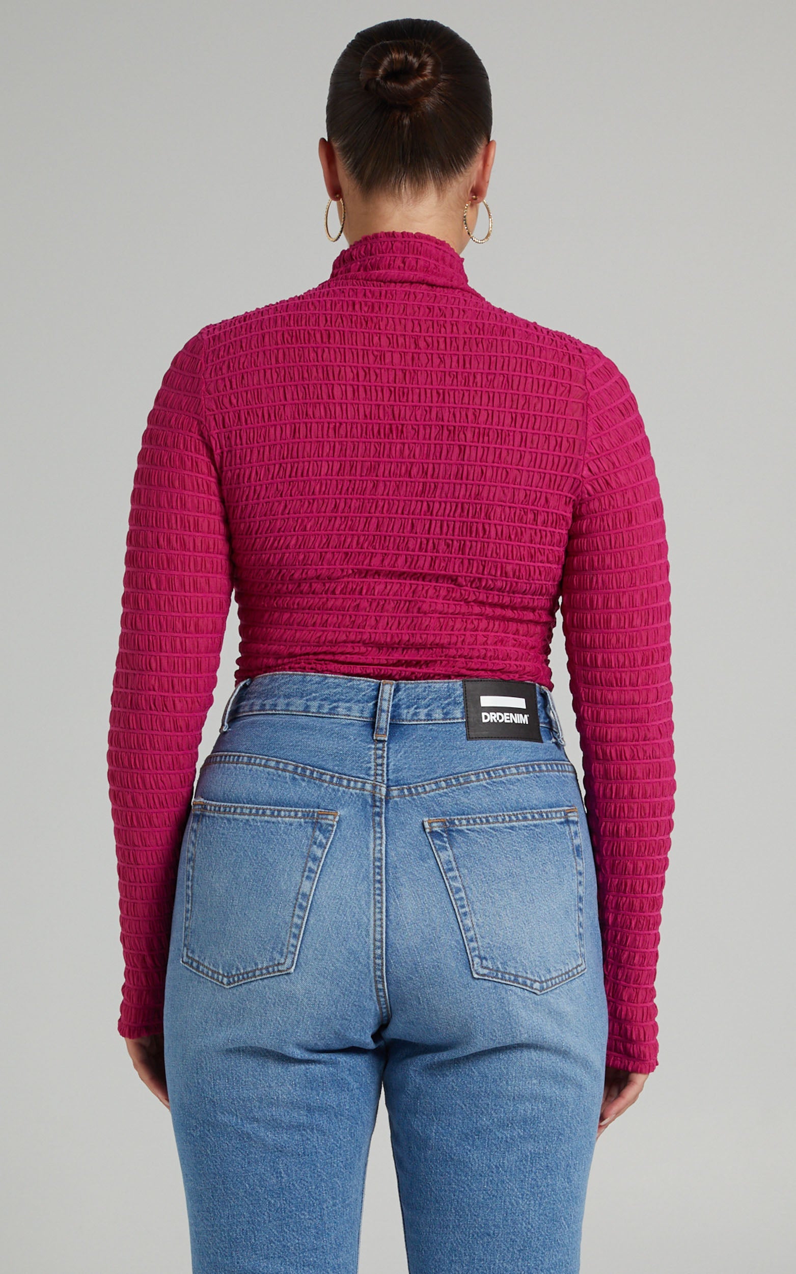Kamila Top - High Neck Long Sleeve Top in mulberry