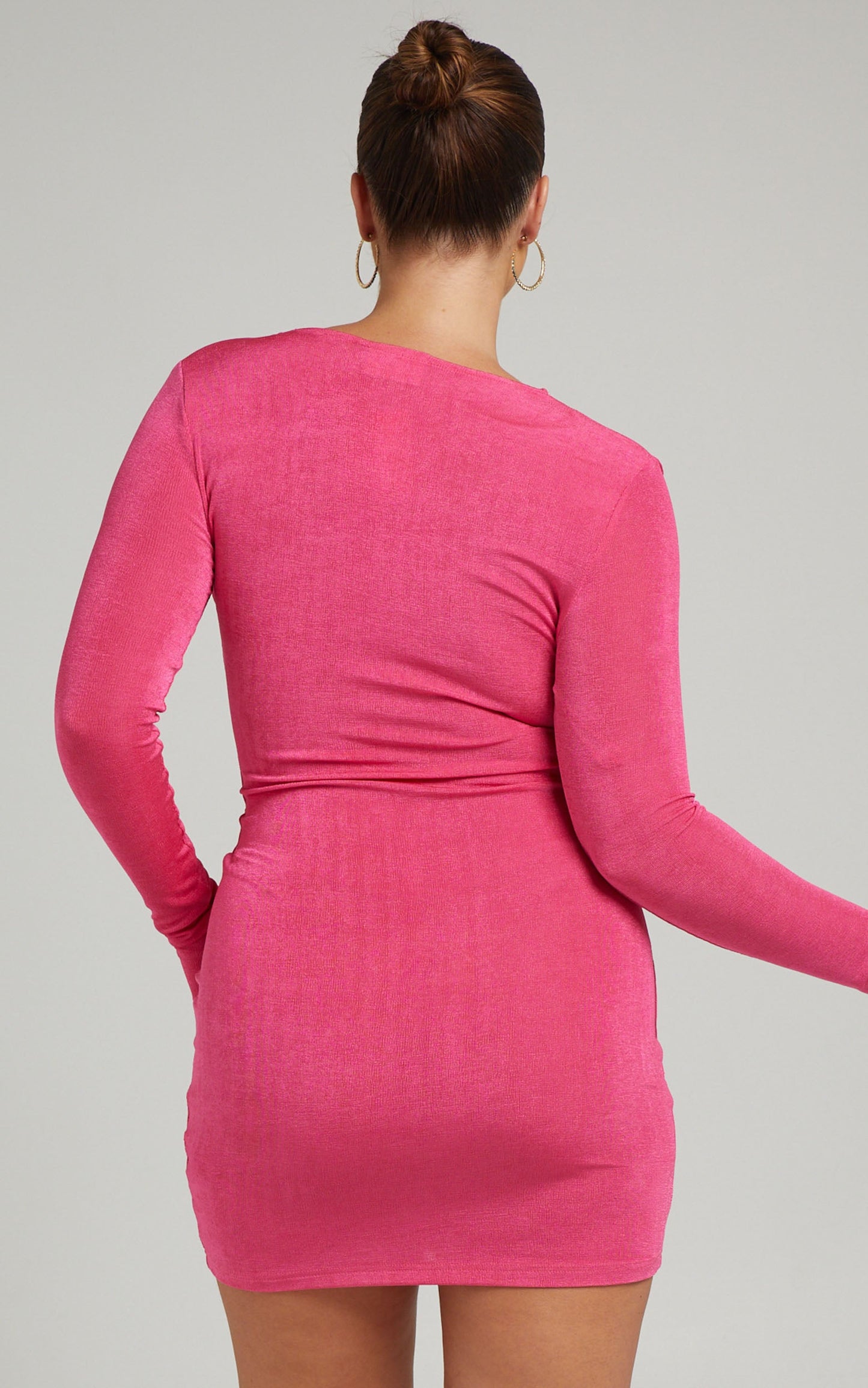 Shanti Mini Dress - Ruched Button Front Dress in Pink
