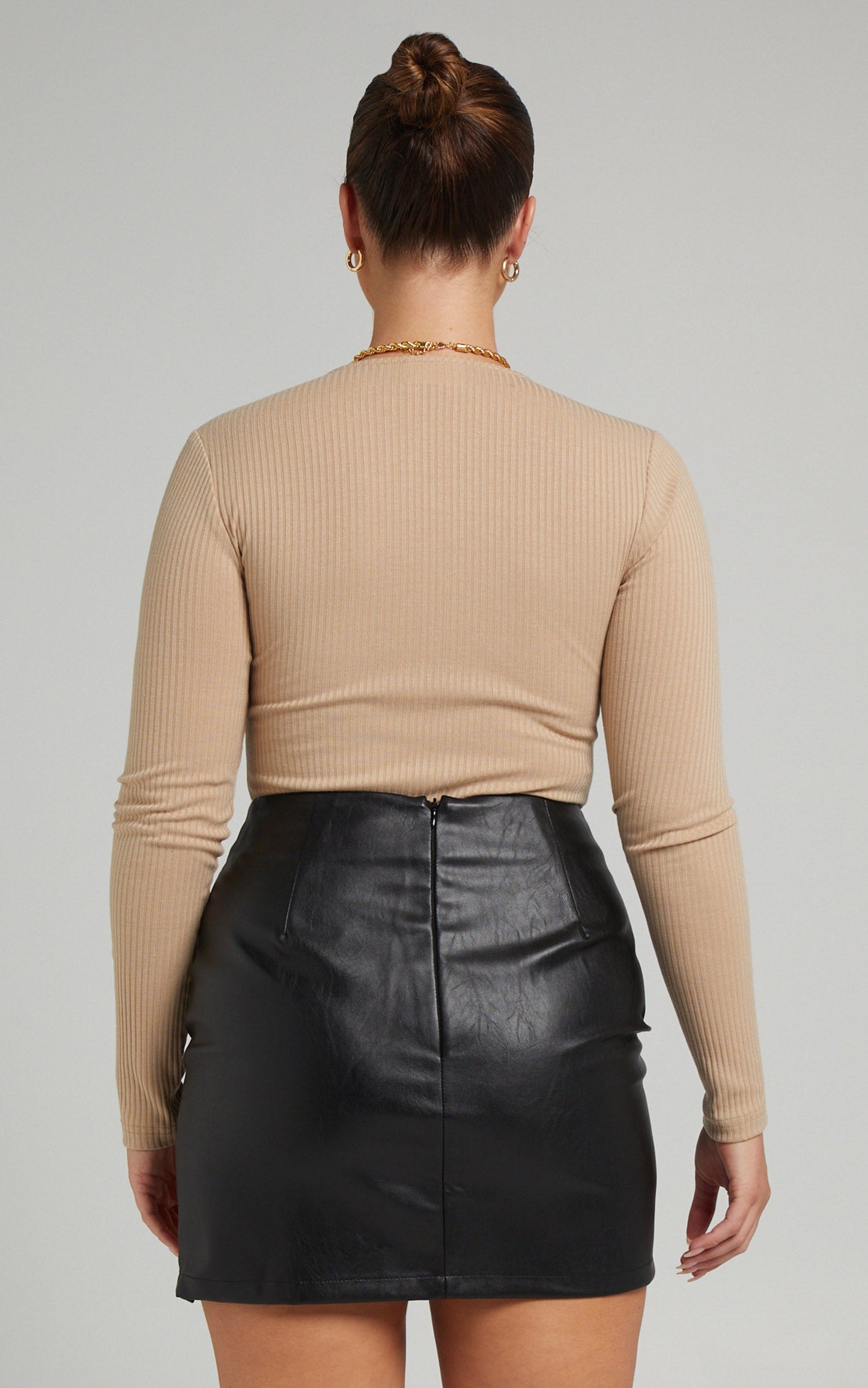 Mahony Bodysuit -  Longsleeve Rib Bodysuit in Beige