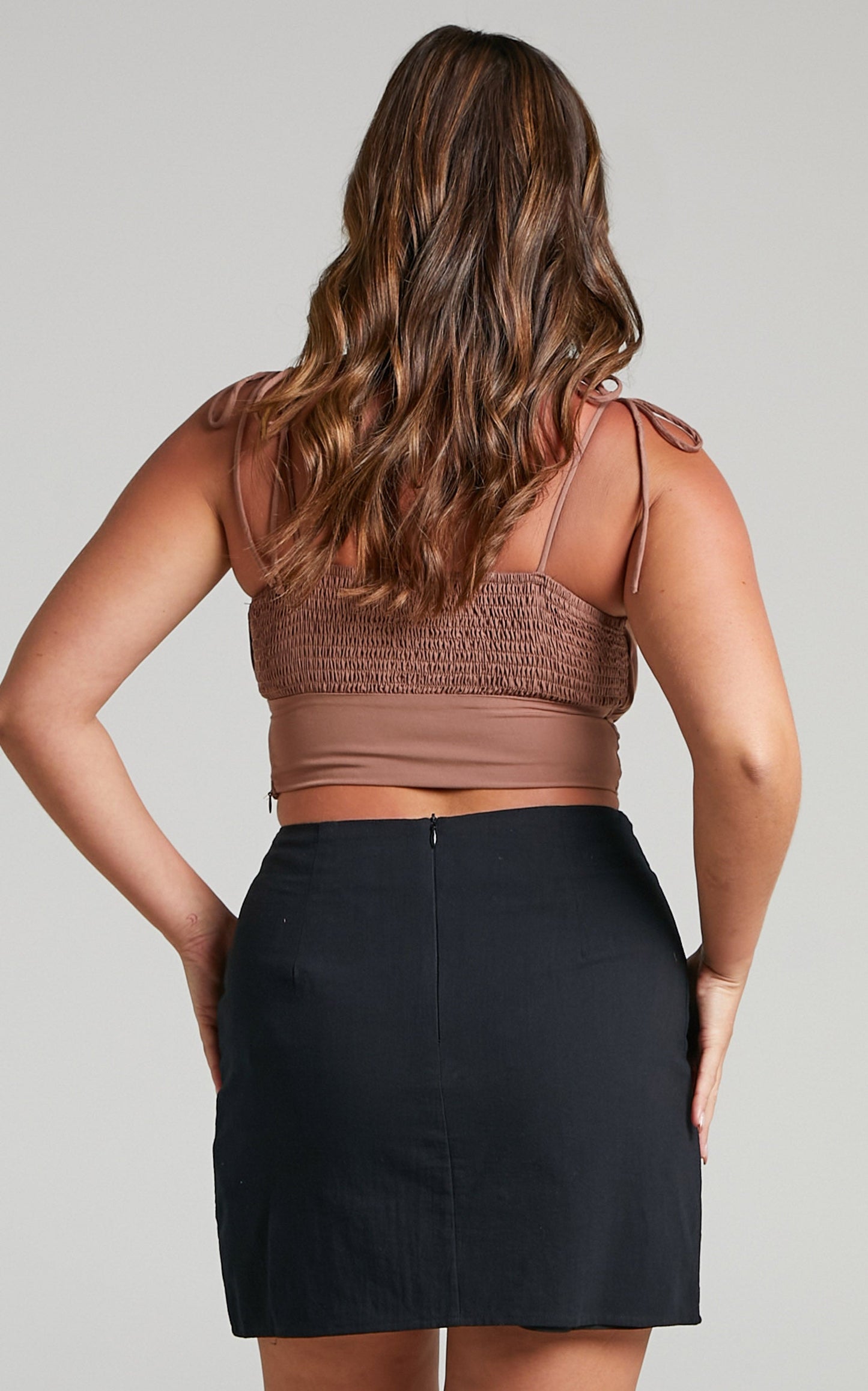 Melinda Button Detail Wrap Style Mini Linen Blend Skirt in Black