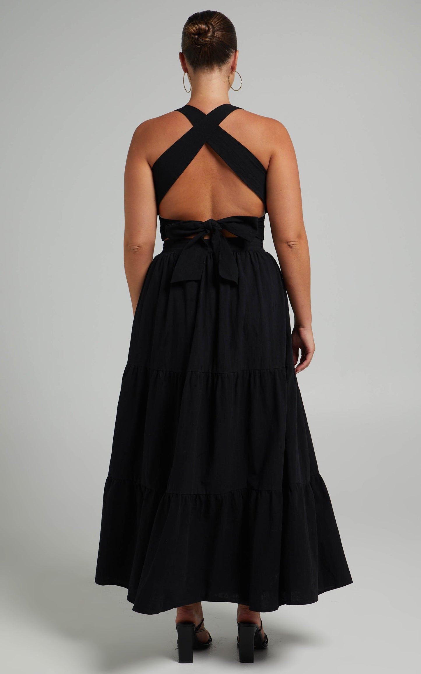 Arabella Tiered Button Front Maxi Skirt in Black