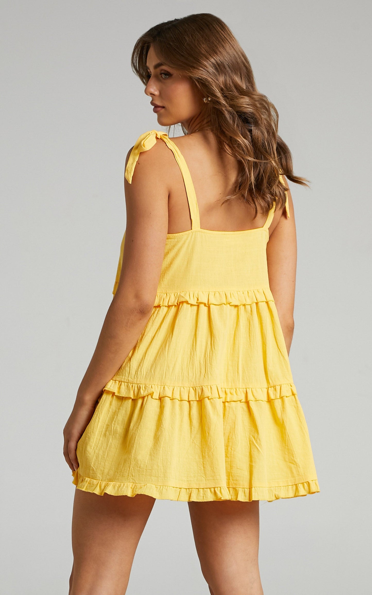 Samantha Mini Dress with Tie Up Shoulders in Yellow