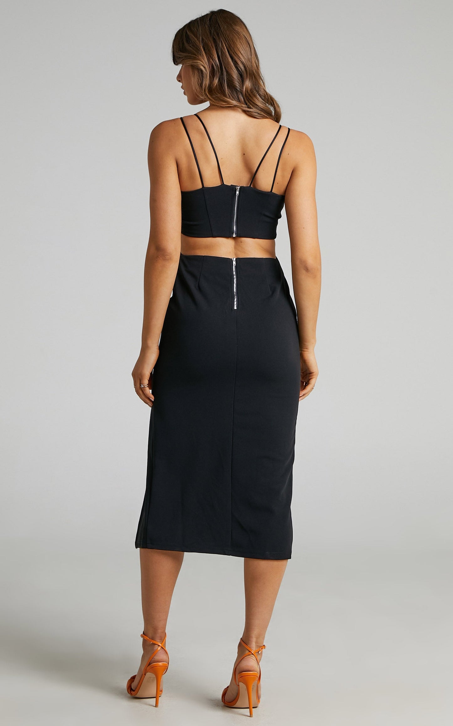 Sumeria Strap Detail Midi Dress in Black
