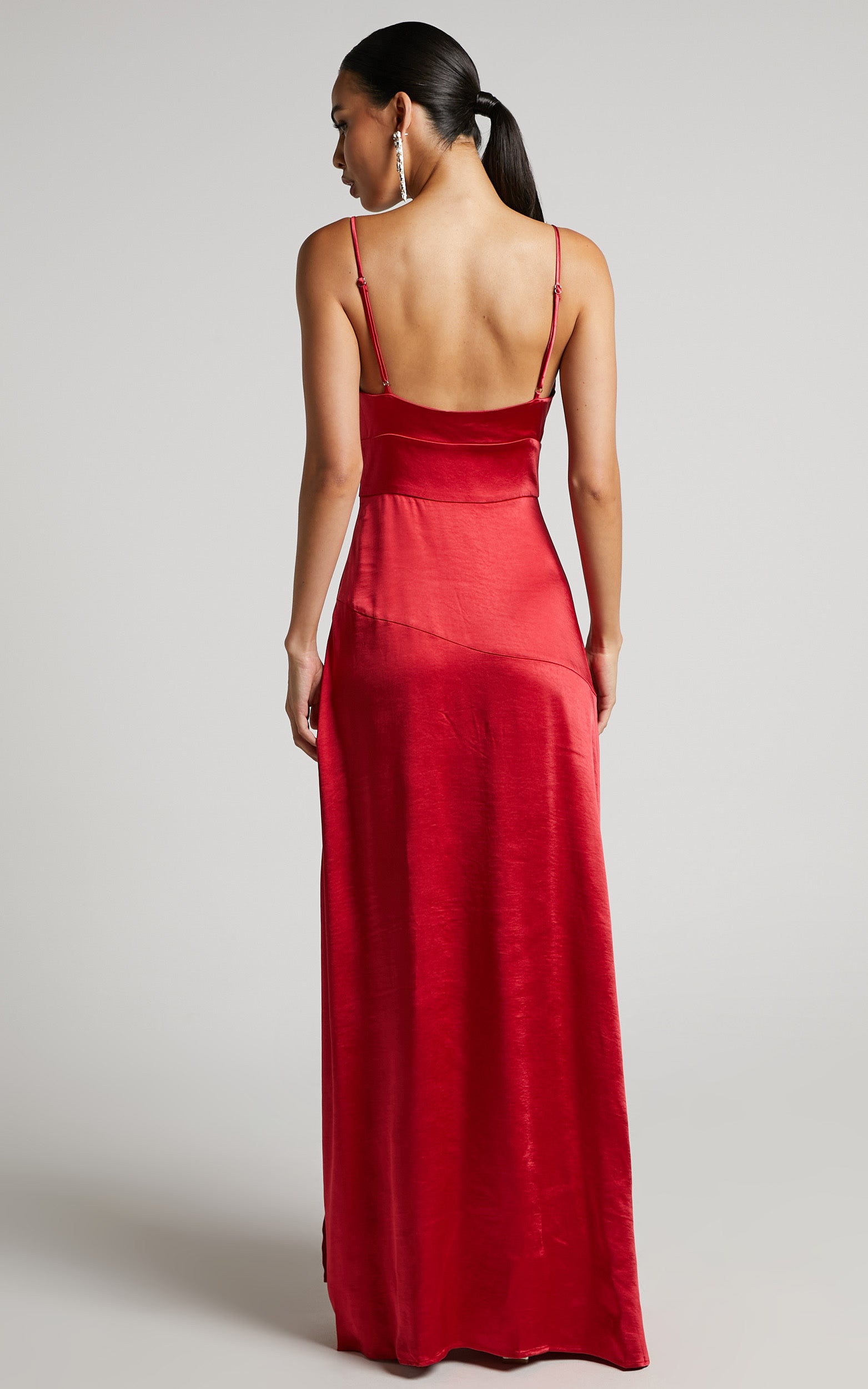 Cleopathra Maxi Dress - High Split Cowl Neck Dress in Red