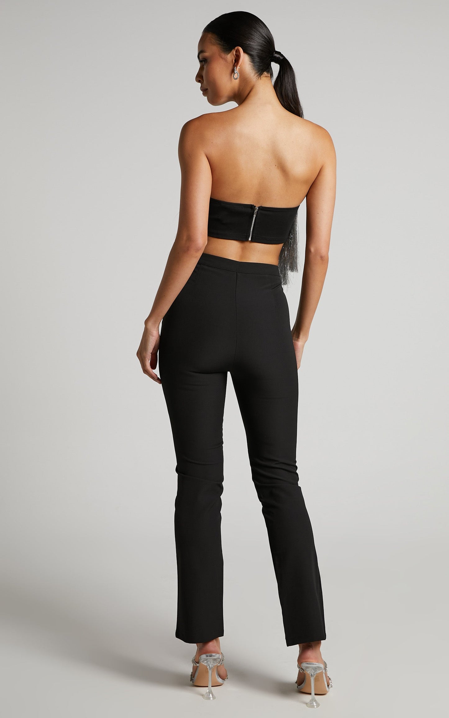 Andriya Pants - High Waisted Fitted Kick Flare Pants in Black