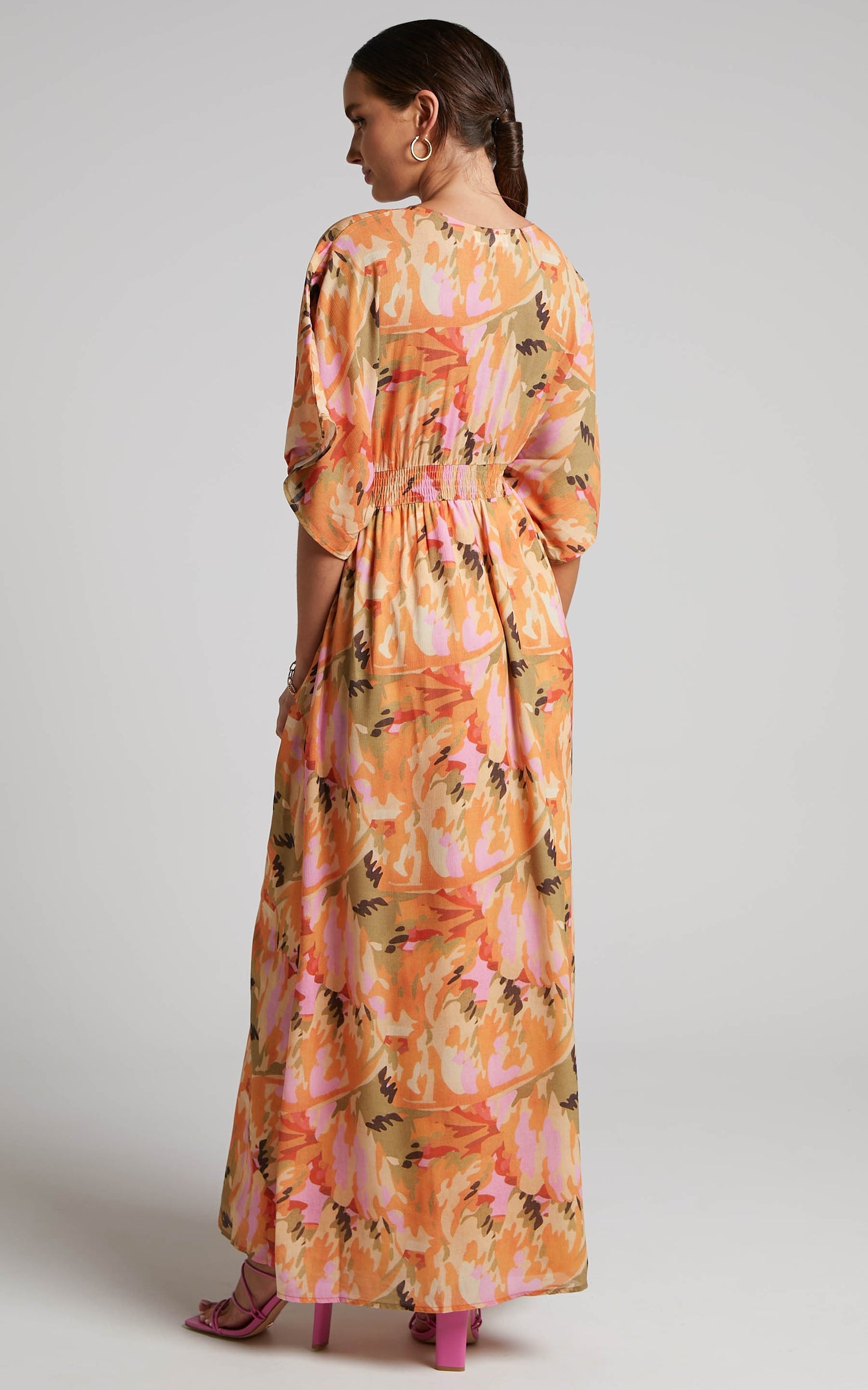 Heira Midi Dress - Flutter Sleeve Button Down Dress in Palm Print