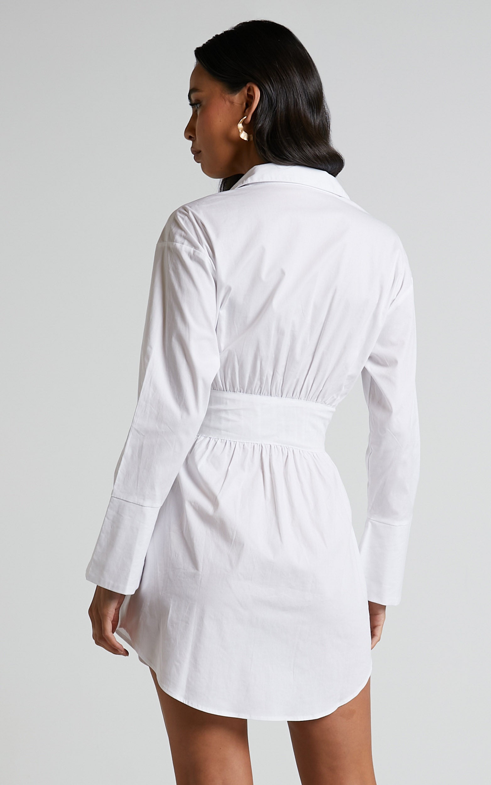 Ichia Mini Dress - Corset Shirt Dress in White