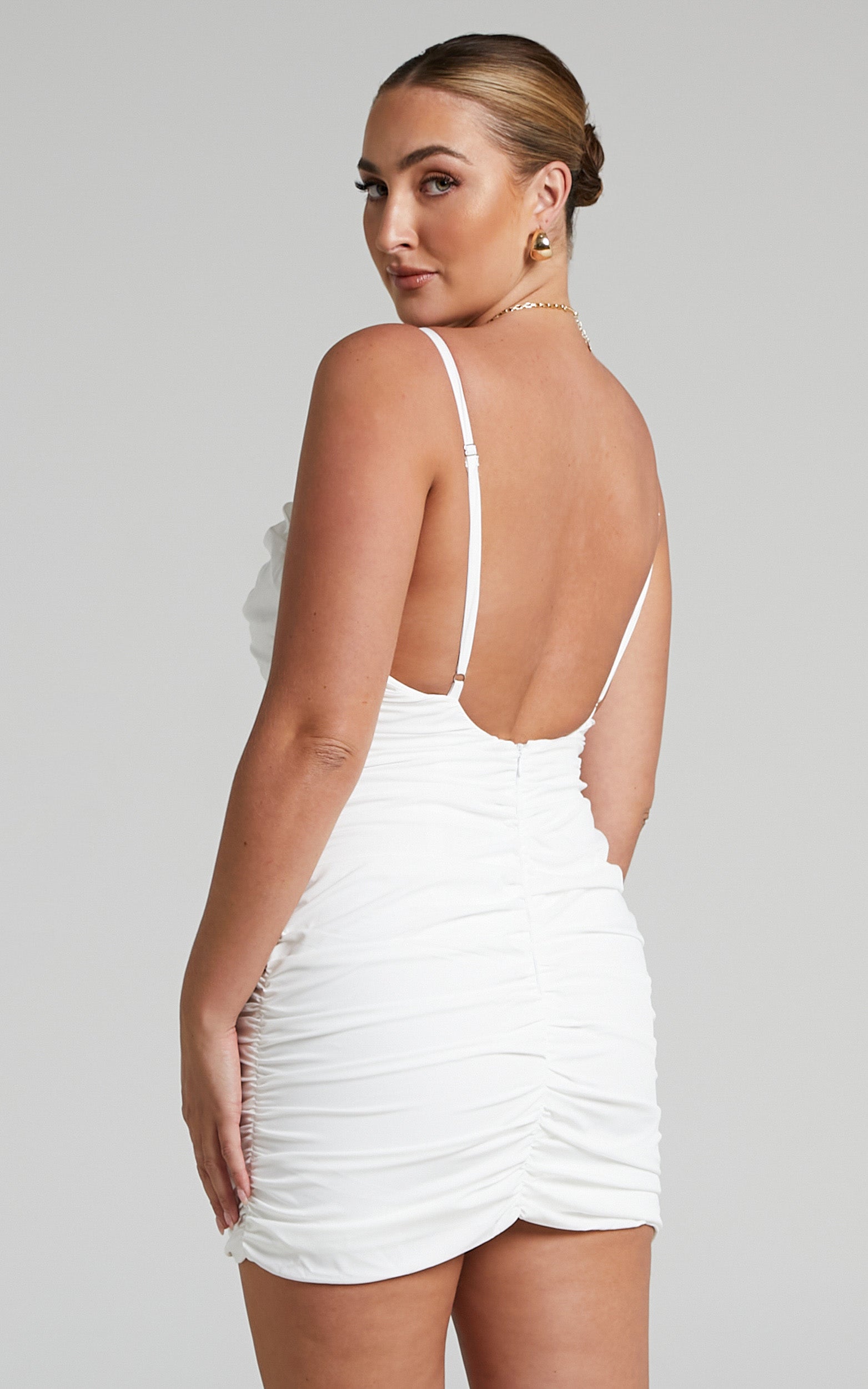 Jackyleen Mini Dress - Ruched Bodycon Dress in White