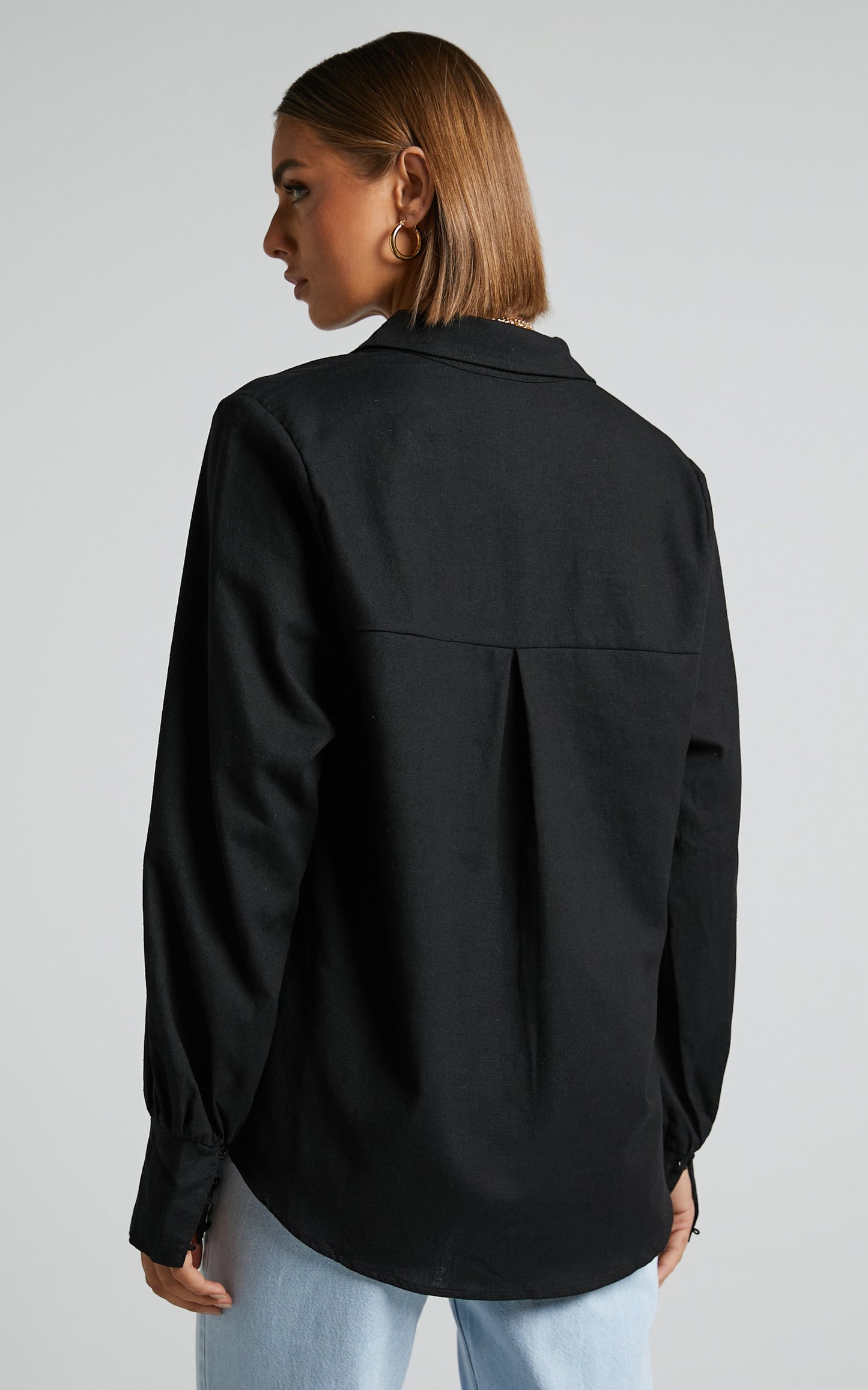 Kiva Blouse - Linen Long Sleeve Button Up Blouse in Black