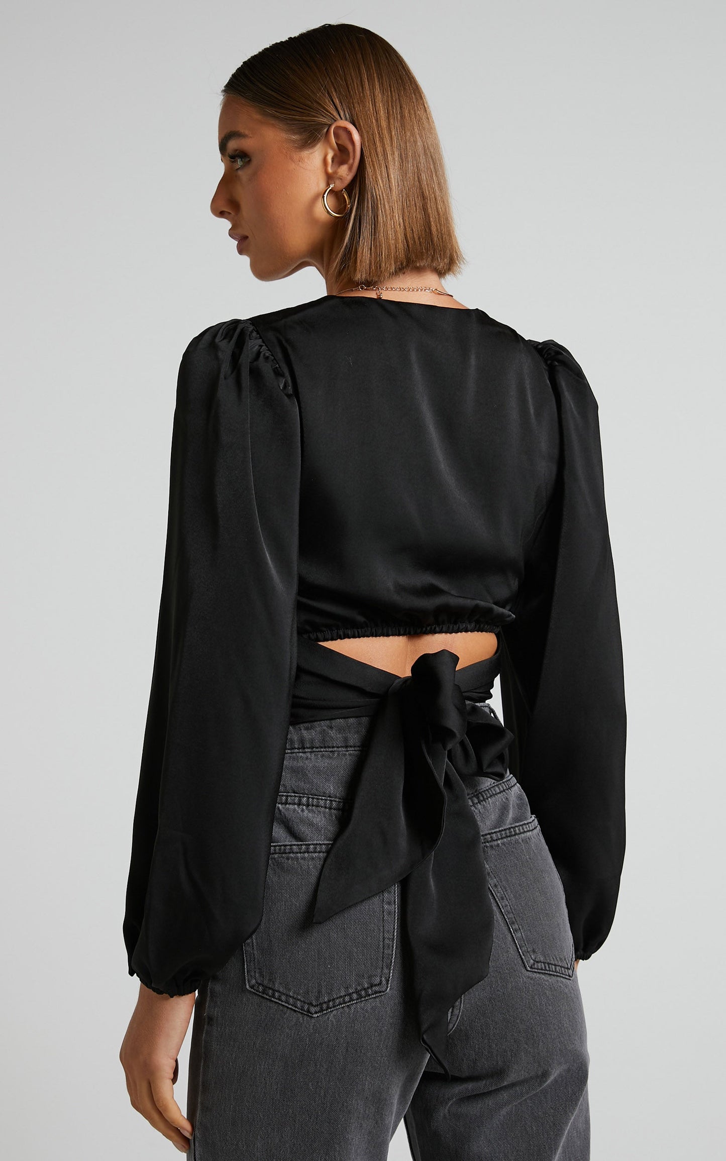 Ransley Top - Cut Out Twist Front Long Sleeve Blouse in Black